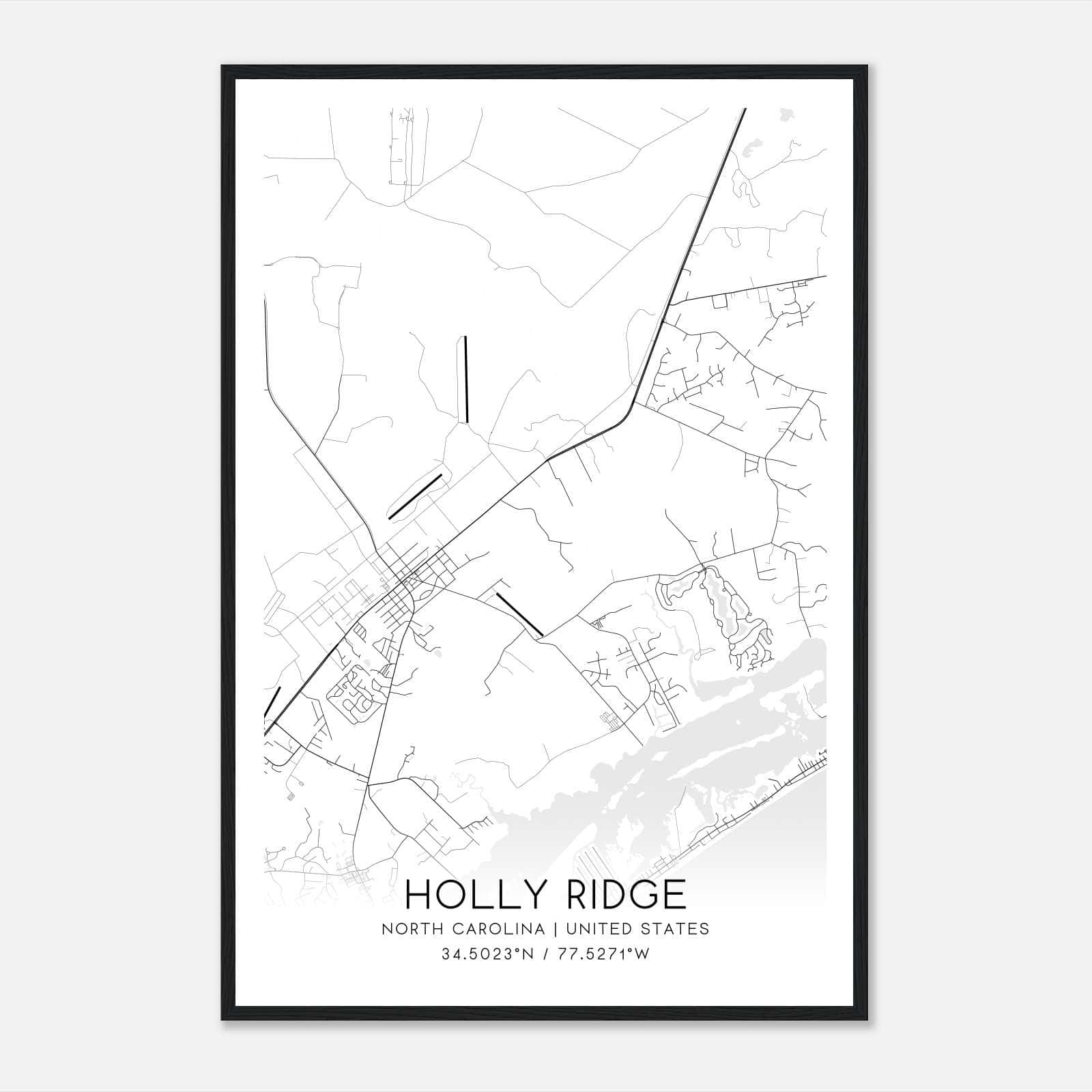 Holly Ridge North Carolina Map Poster, Modern Home Decor Wall Art Print Holly Ridge North Carolina Map Poster, Modern Home Decor Wall Art Print