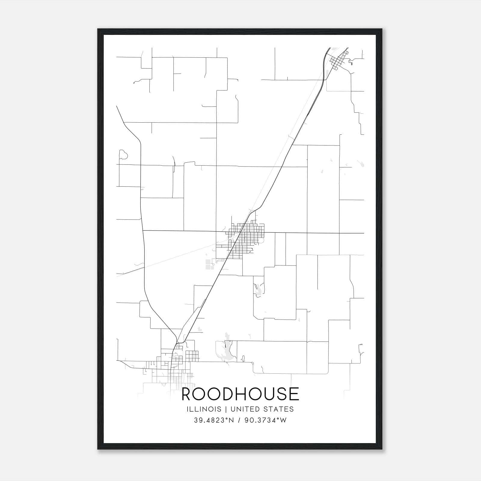 Roodhouse Illinois Map Poster, Modern Home Decor Wall Art Print Roodhouse Illinois Map Poster, Modern Home Decor Wall Art Print