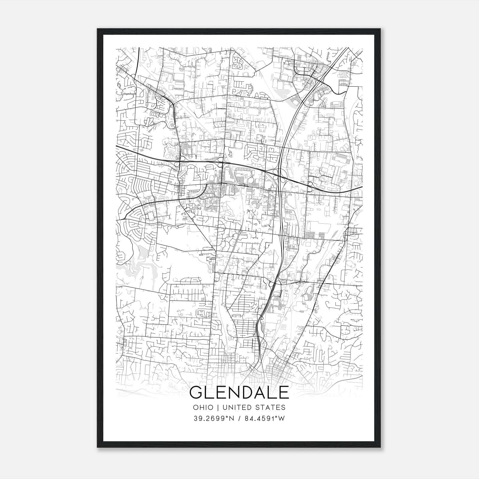 Glendale Ohio Map Poster, Modern Home Decor Wall Art Print Glendale Ohio Map Poster, Modern Home Decor Wall Art Print