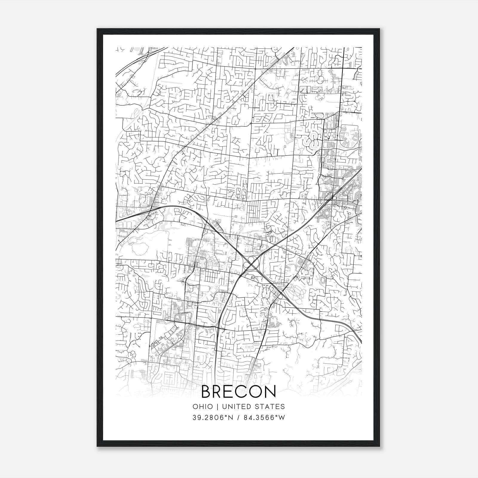 Brecon Ohio Map Poster, Modern Home Decor Wall Art Print Brecon Ohio Map Poster, Modern Home Decor Wall Art Print