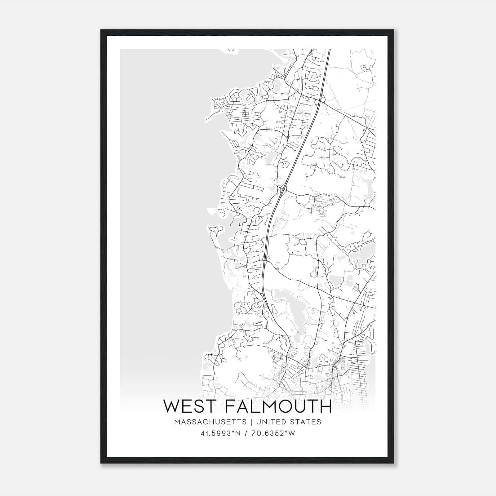 West Falmouth Massachusetts Map Poster, Modern Home Decor Wall Art Print West Falmouth Massachusetts Map Poster, Modern Home Decor Wall Art Print