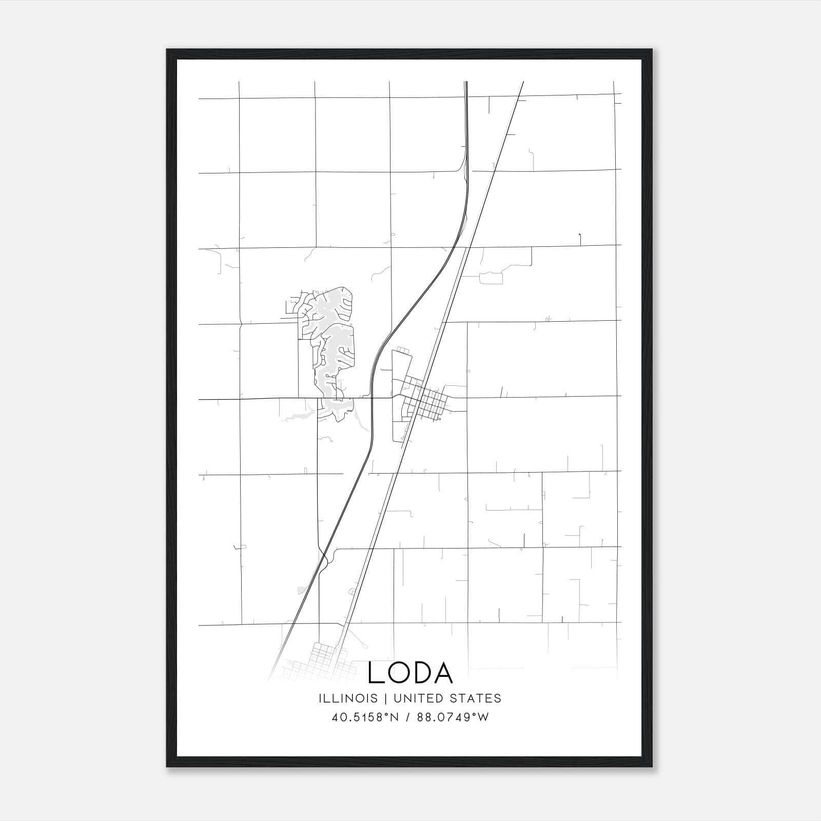 Loda Illinois Map Poster, Modern Home Decor Wall Art Print Loda Illinois Map Poster, Modern Home Decor Wall Art Print