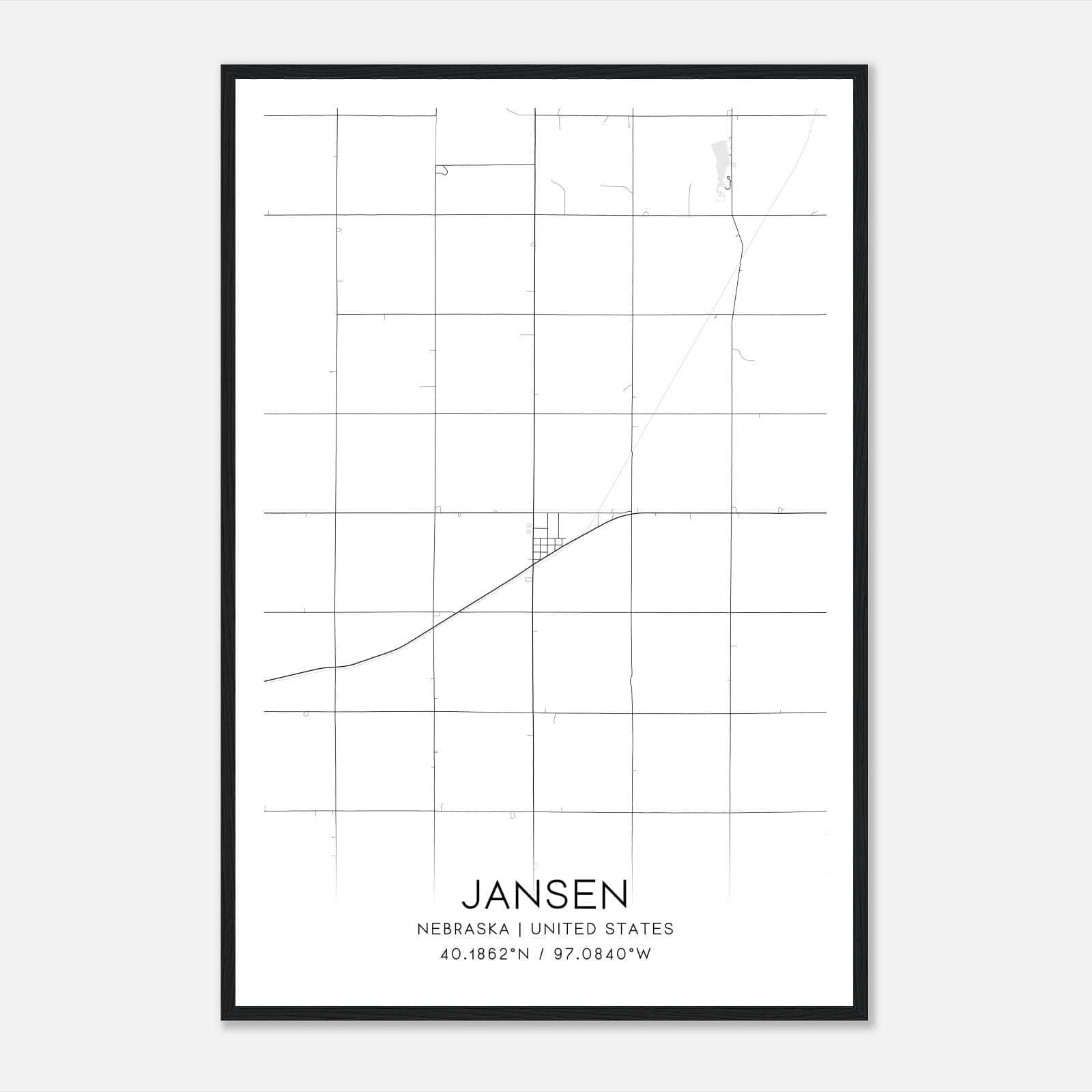 Jansen Nebraska Map Poster, Modern Home Decor Wall Art Print Jansen Nebraska Map Poster, Modern Home Decor Wall Art Print