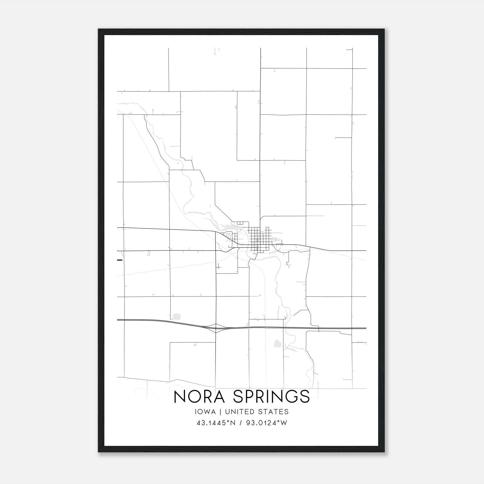 Nora Springs Iowa Map Poster, Modern Home Decor Wall Art Print Nora Springs Iowa Map Poster, Modern Home Decor Wall Art Print