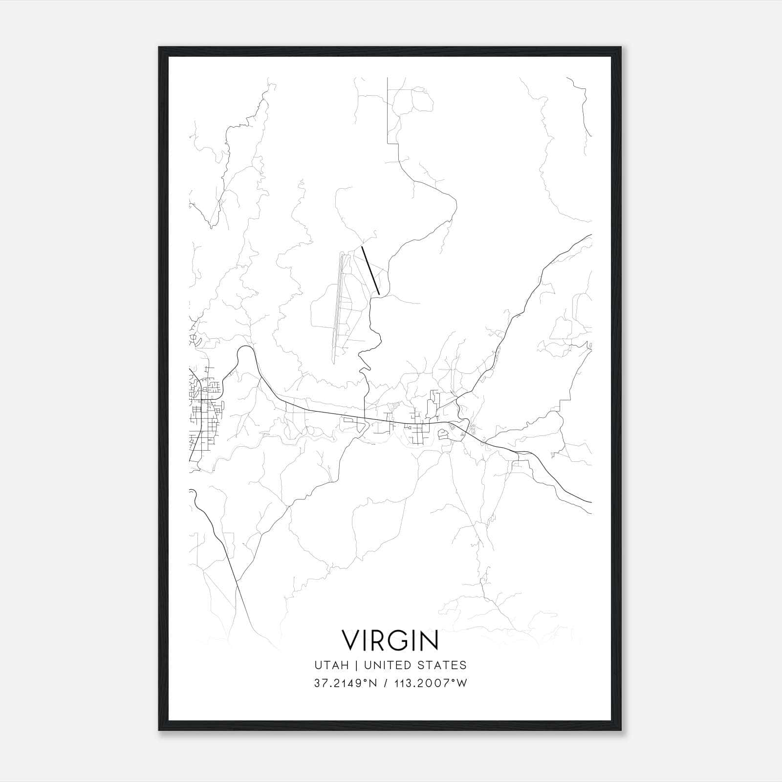 Virgin Utah Map Poster, Modern Home Decor Wall Art Print Virgin Utah Map Poster, Modern Home Decor Wall Art Print