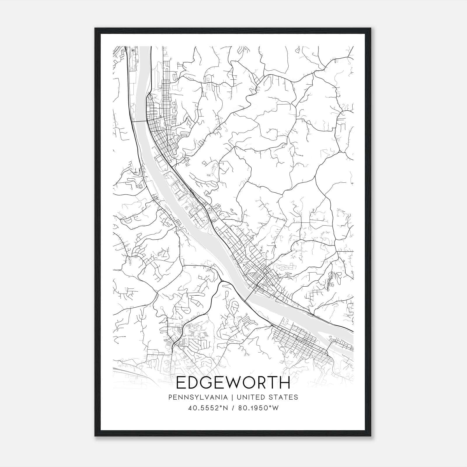 Edgeworth Pennsylvania Map Poster, Modern Home Decor Wall Art Print Edgeworth Pennsylvania Map Poster, Modern Home Decor Wall Art Print