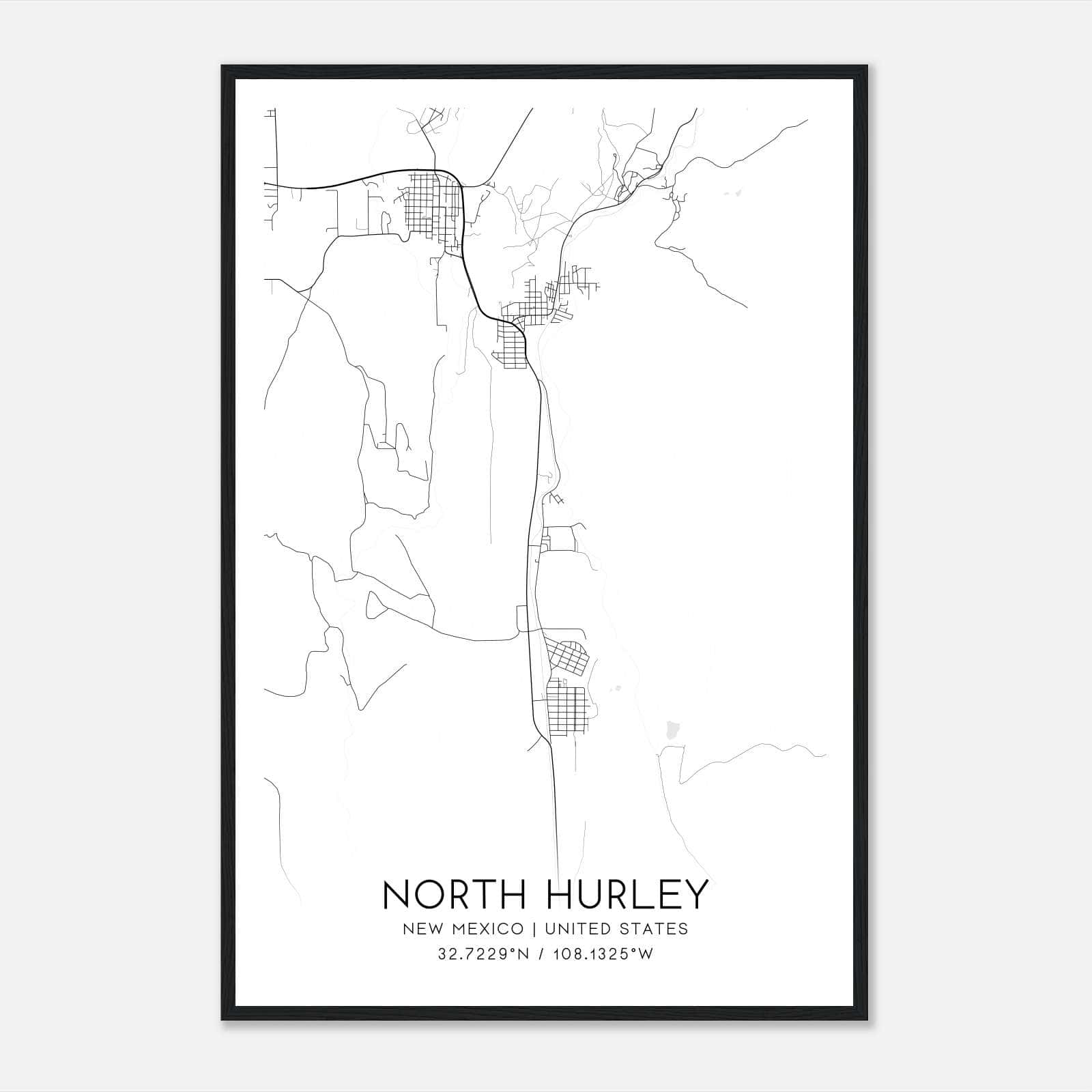 North Hurley New Mexico Map Poster, Modern Home Decor Wall Art Print North Hurley New Mexico Map Poster, Modern Home Decor Wall Art Print