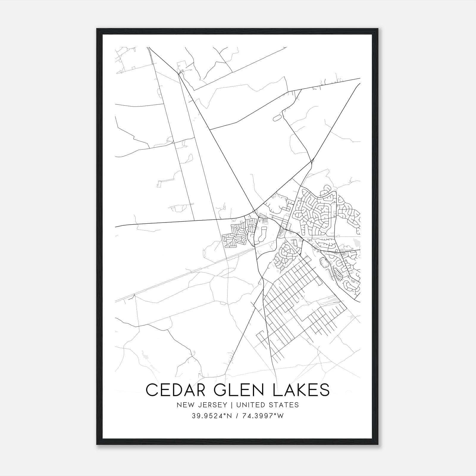 Cedar Glen Lakes New Jersey Map Poster, Modern Home Decor Wall Art Print Cedar Glen Lakes New Jersey Map Poster, Modern Home Decor Wall Art Print
