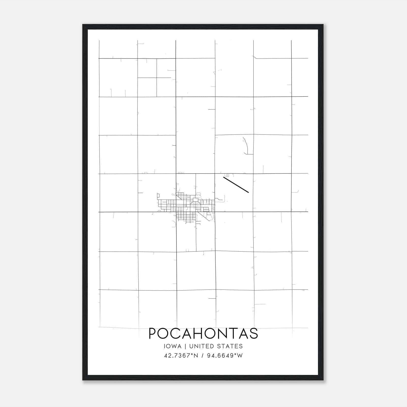 Pocahontas Iowa Map Poster, Modern Home Decor Wall Art Print Pocahontas Iowa Map Poster, Modern Home Decor Wall Art Print