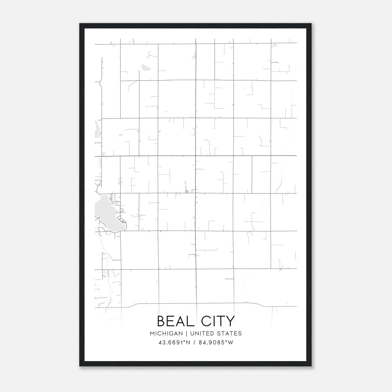 Beal City Michigan Map Poster, Modern Home Decor Wall Art Print Beal City Michigan Map Poster, Modern Home Decor Wall Art Print