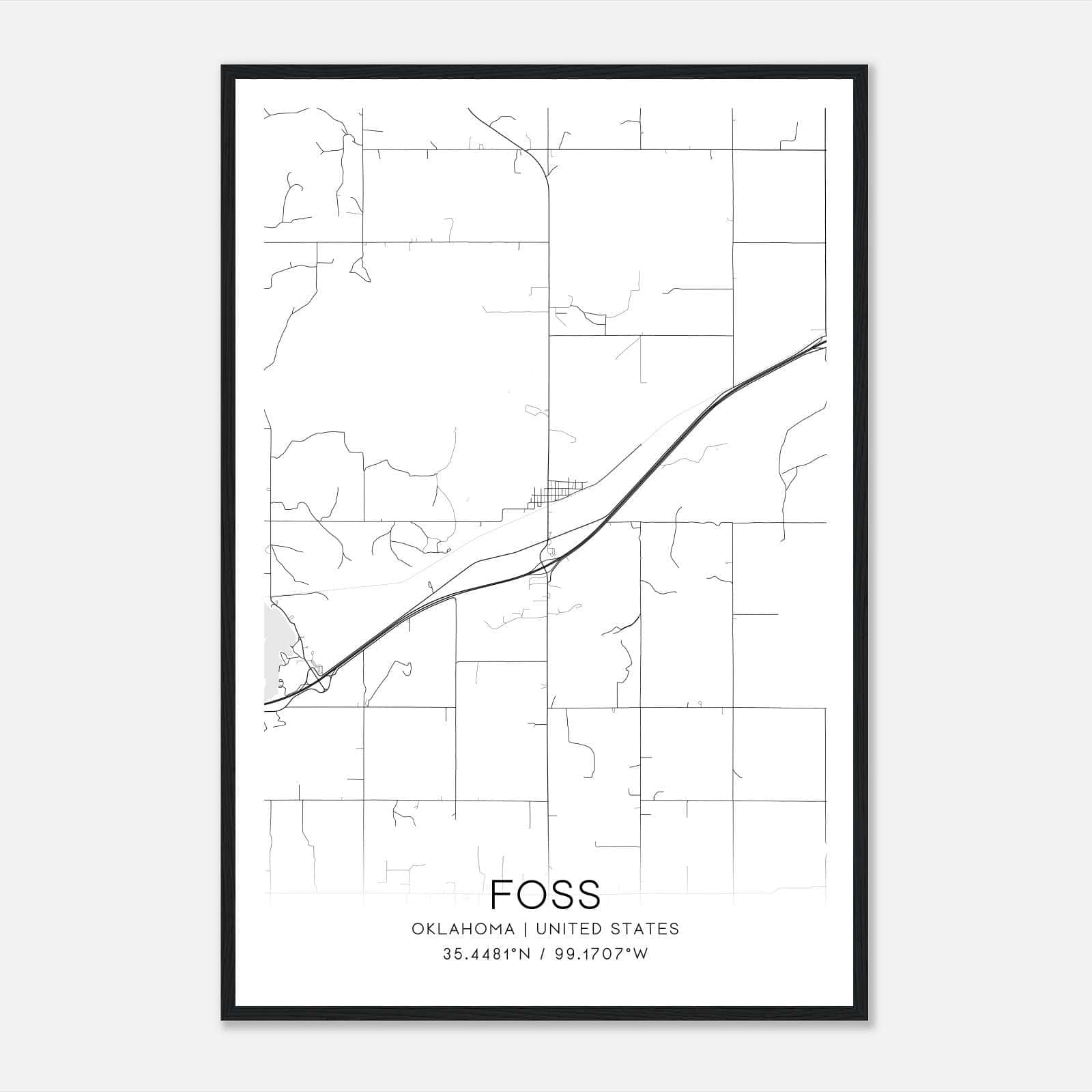 Foss Oklahoma Map Poster, Modern Home Decor Wall Art Print Foss Oklahoma Map Poster, Modern Home Decor Wall Art Print