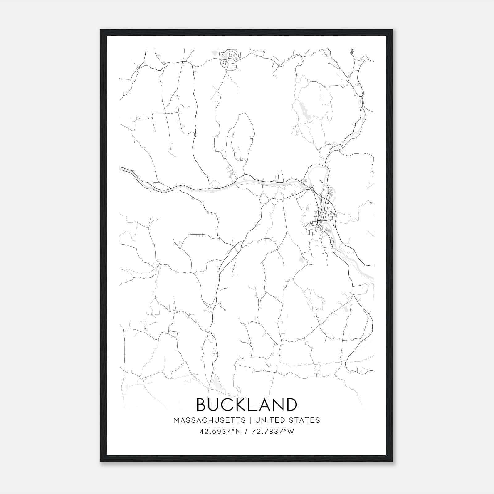 Buckland Massachusetts Map Poster, Modern Home Decor Wall Art Print Buckland Massachusetts Map Poster, Modern Home Decor Wall Art Print