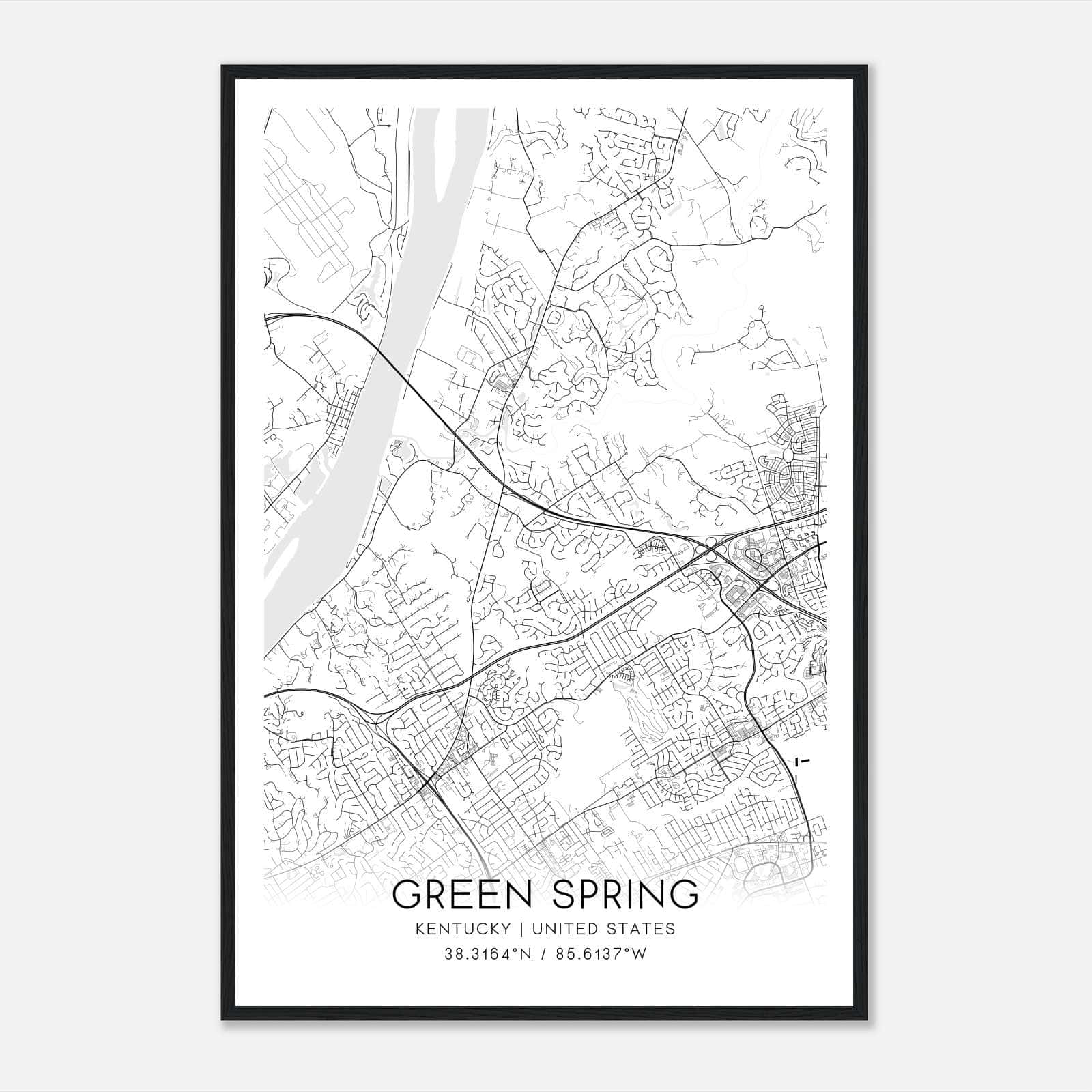 Green Spring Kentucky Map Poster, Modern Home Decor Wall Art Print Green Spring Kentucky Map Poster, Modern Home Decor Wall Art Print