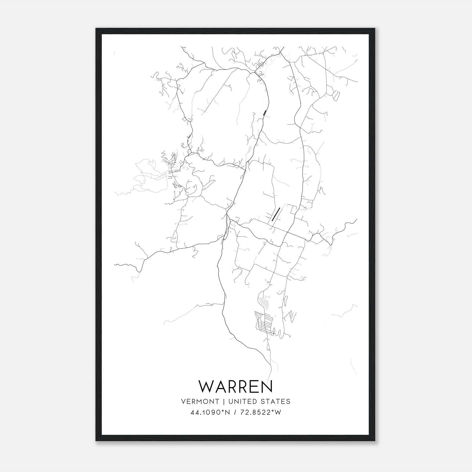 Warren Vermont Map Poster, Modern Home Decor Wall Art Print Warren Vermont Map Poster, Modern Home Decor Wall Art Print