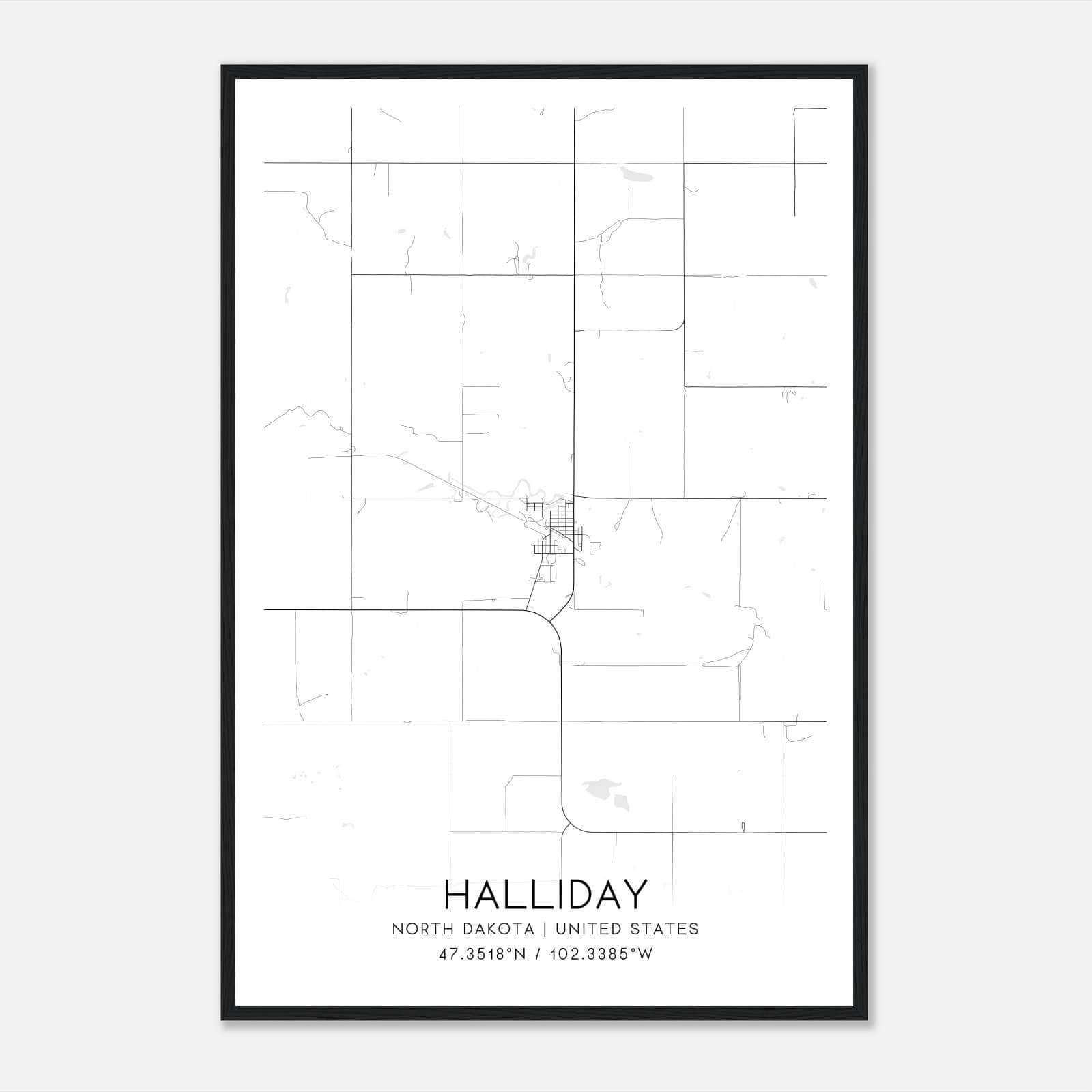 Halliday North Dakota Map Poster, Modern Home Decor Wall Art Print Halliday North Dakota Map Poster, Modern Home Decor Wall Art Print