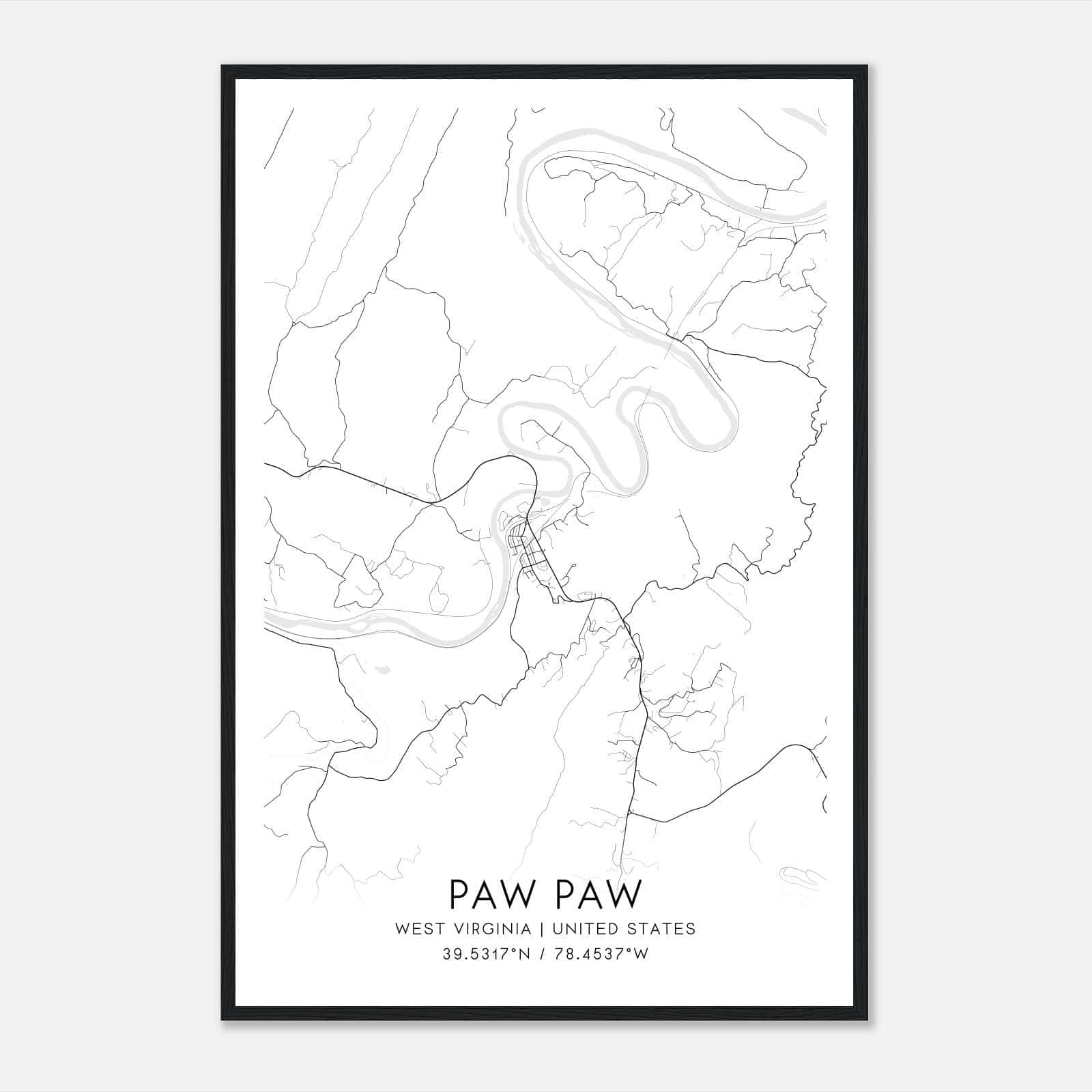 Paw Paw West Virginia Map Poster, Modern Home Decor Wall Art Print Paw Paw West Virginia Map Poster, Modern Home Decor Wall Art Print