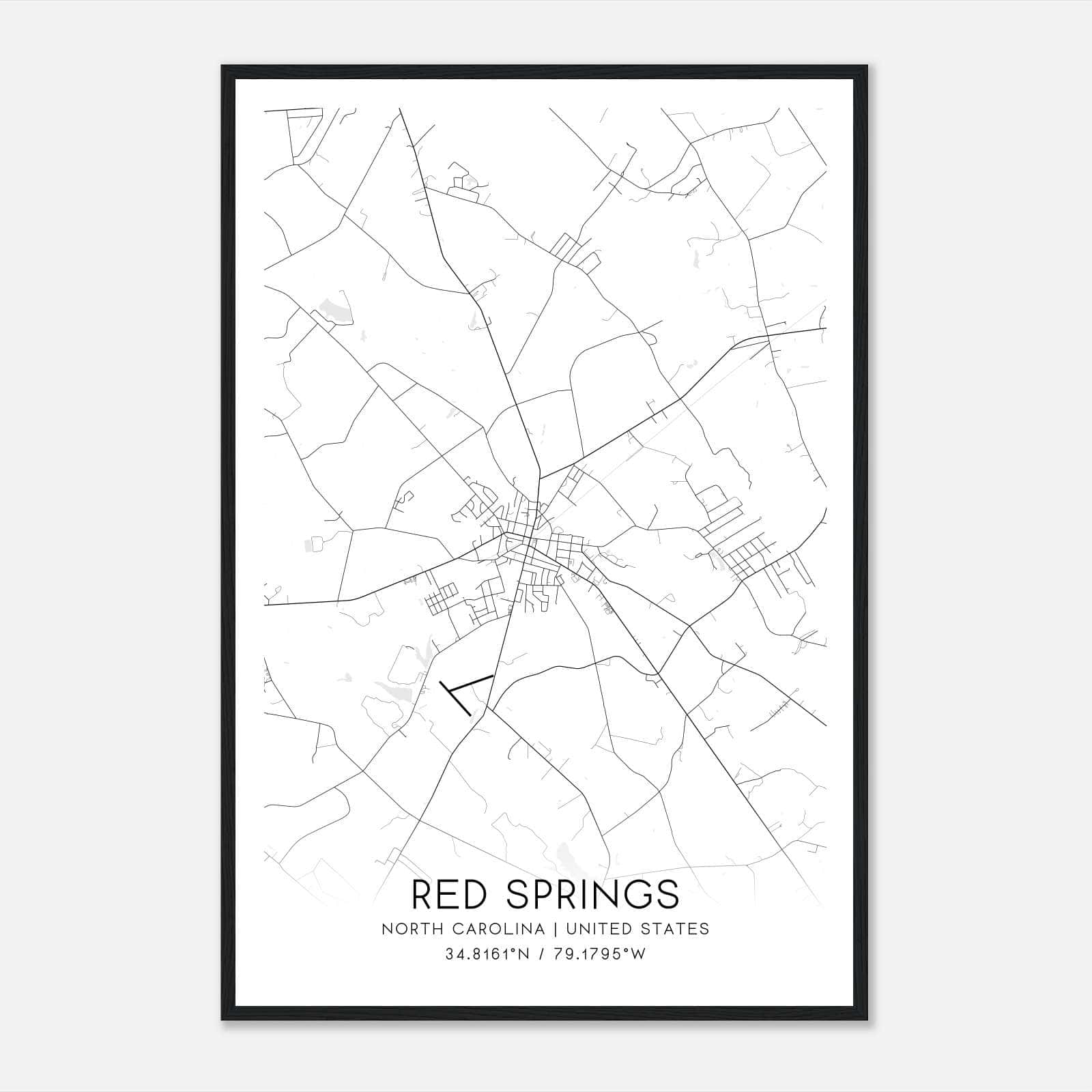 Red Springs North Carolina Map Poster, Modern Home Decor Wall Art Print Red Springs North Carolina Map Poster, Modern Home Decor Wall Art Print