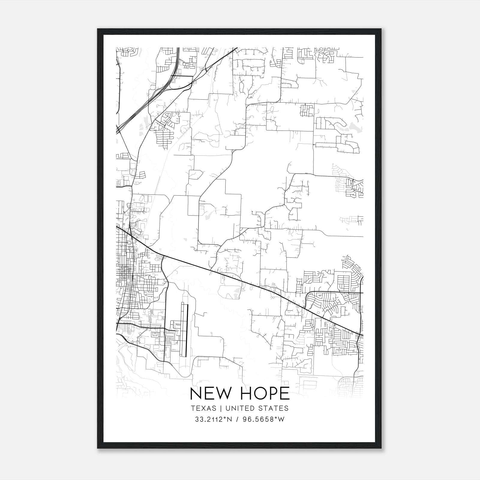New Hope Texas Map Poster, Modern Home Decor Wall Art Print New Hope Texas Map Poster, Modern Home Decor Wall Art Print