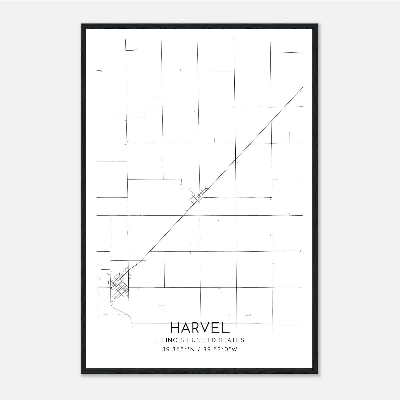Harvel Illinois Map Poster, Modern Home Decor Wall Art Print Harvel Illinois Map Poster, Modern Home Decor Wall Art Print