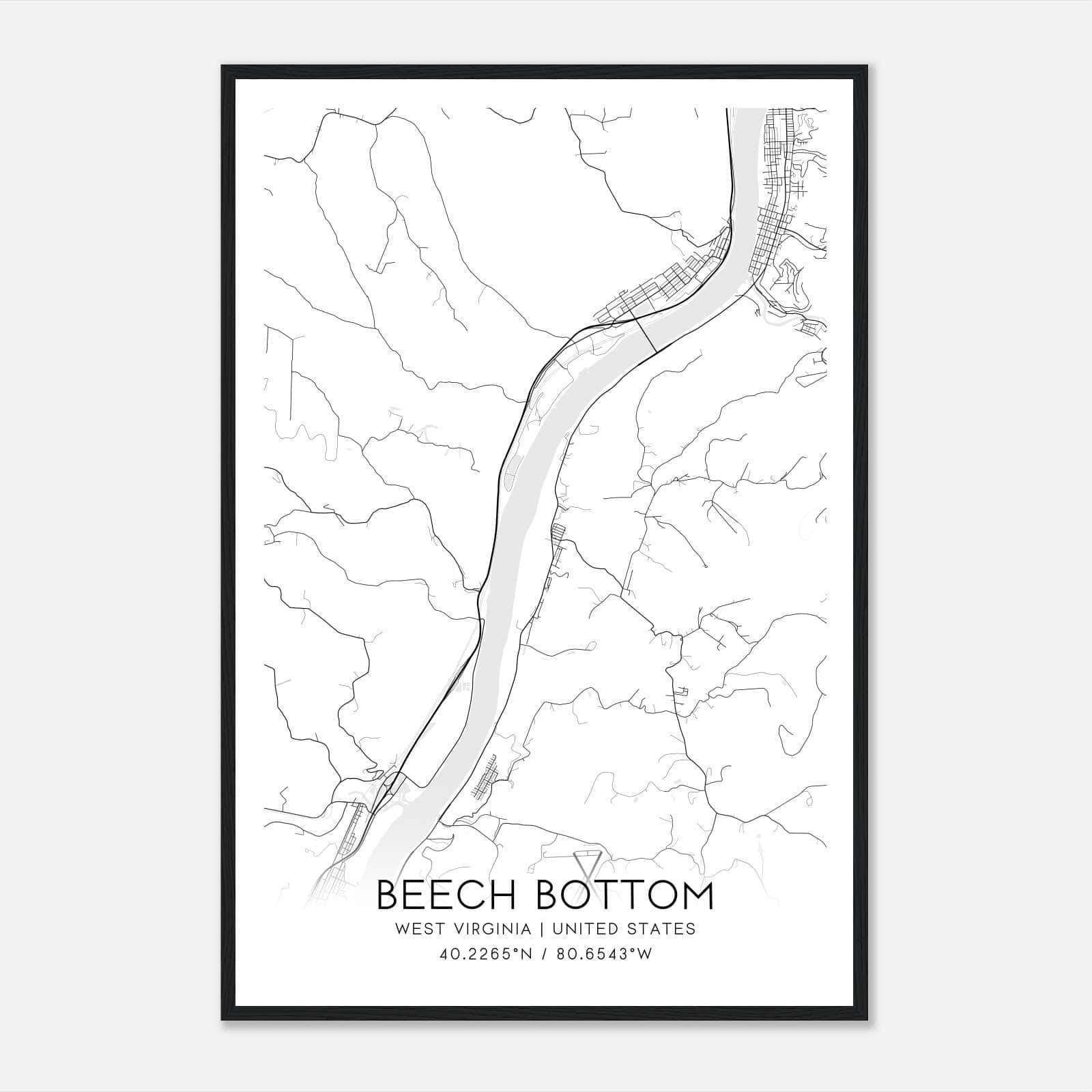 Beech Bottom West Virginia Map Poster, Modern Home Decor Wall Art Print Beech Bottom West Virginia Map Poster, Modern Home Decor Wall Art Print
