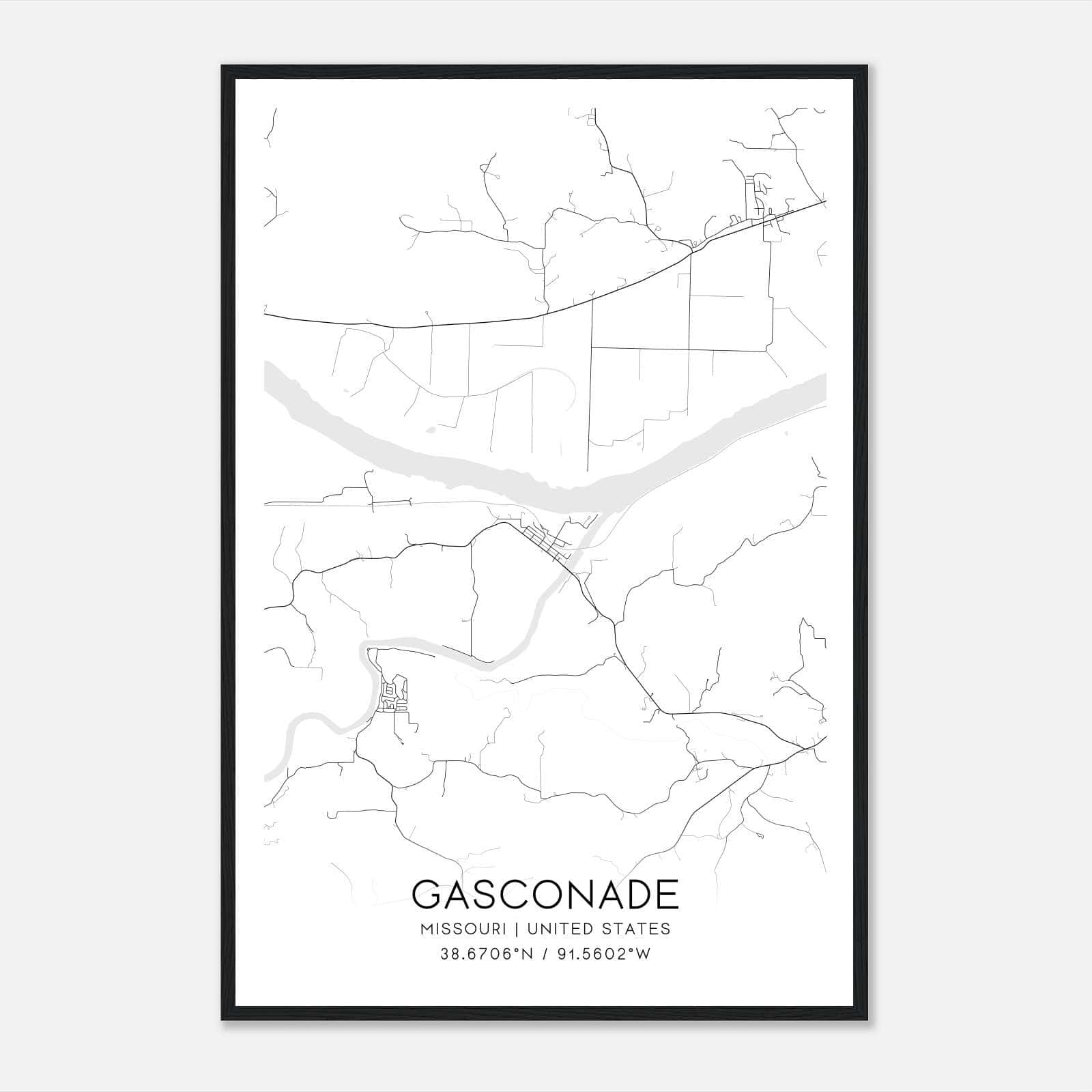Gasconade Missouri Map Poster, Modern Home Decor Wall Art Print Gasconade Missouri Map Poster, Modern Home Decor Wall Art Print