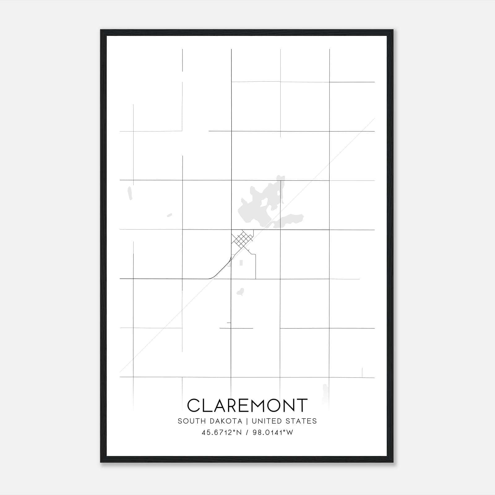 Claremont South Dakota Map Poster, Modern Home Decor Wall Art Print Claremont South Dakota Map Poster, Modern Home Decor Wall Art Print