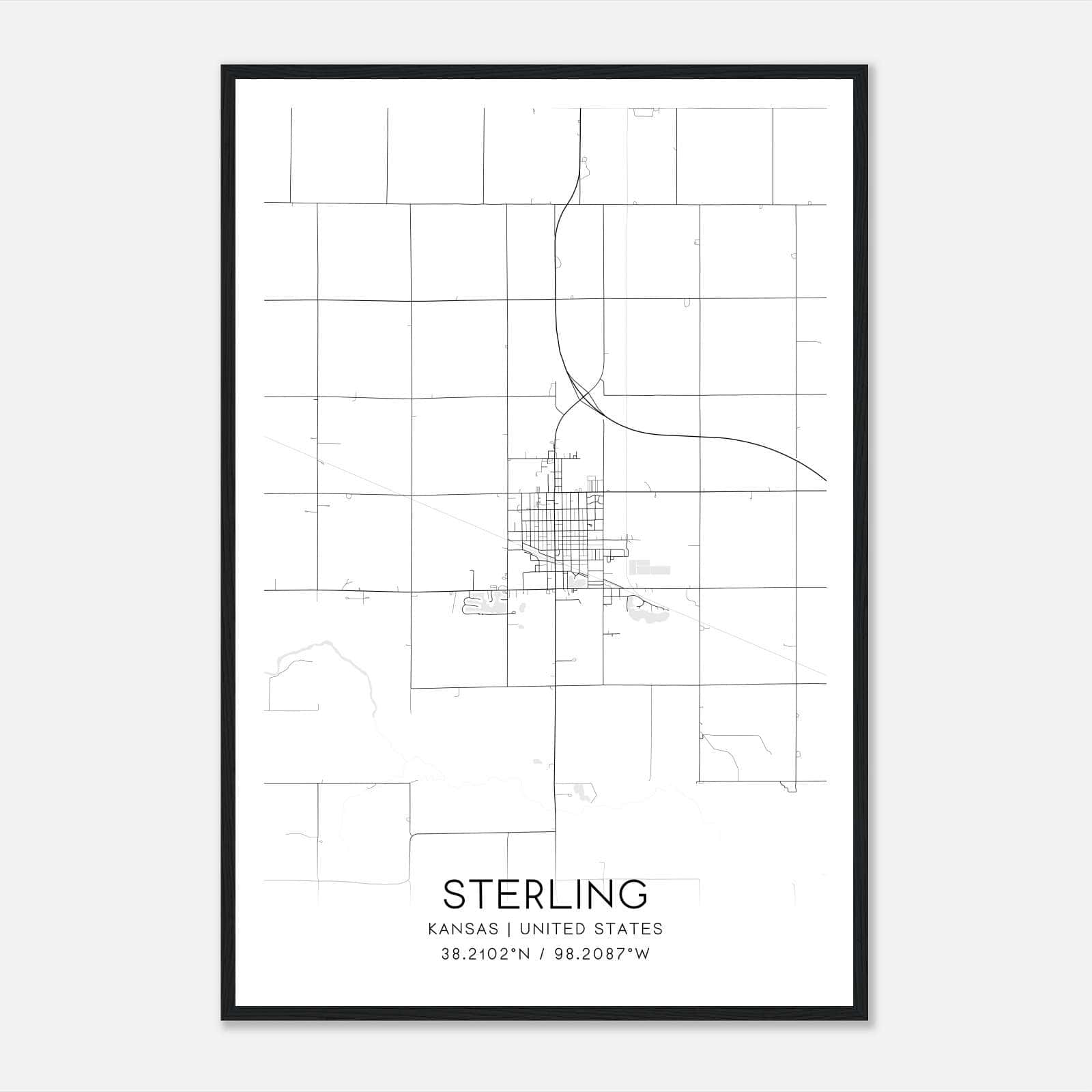 Sterling Kansas Map Poster, Modern Home Decor Wall Art Print Sterling Kansas Map Poster, Modern Home Decor Wall Art Print