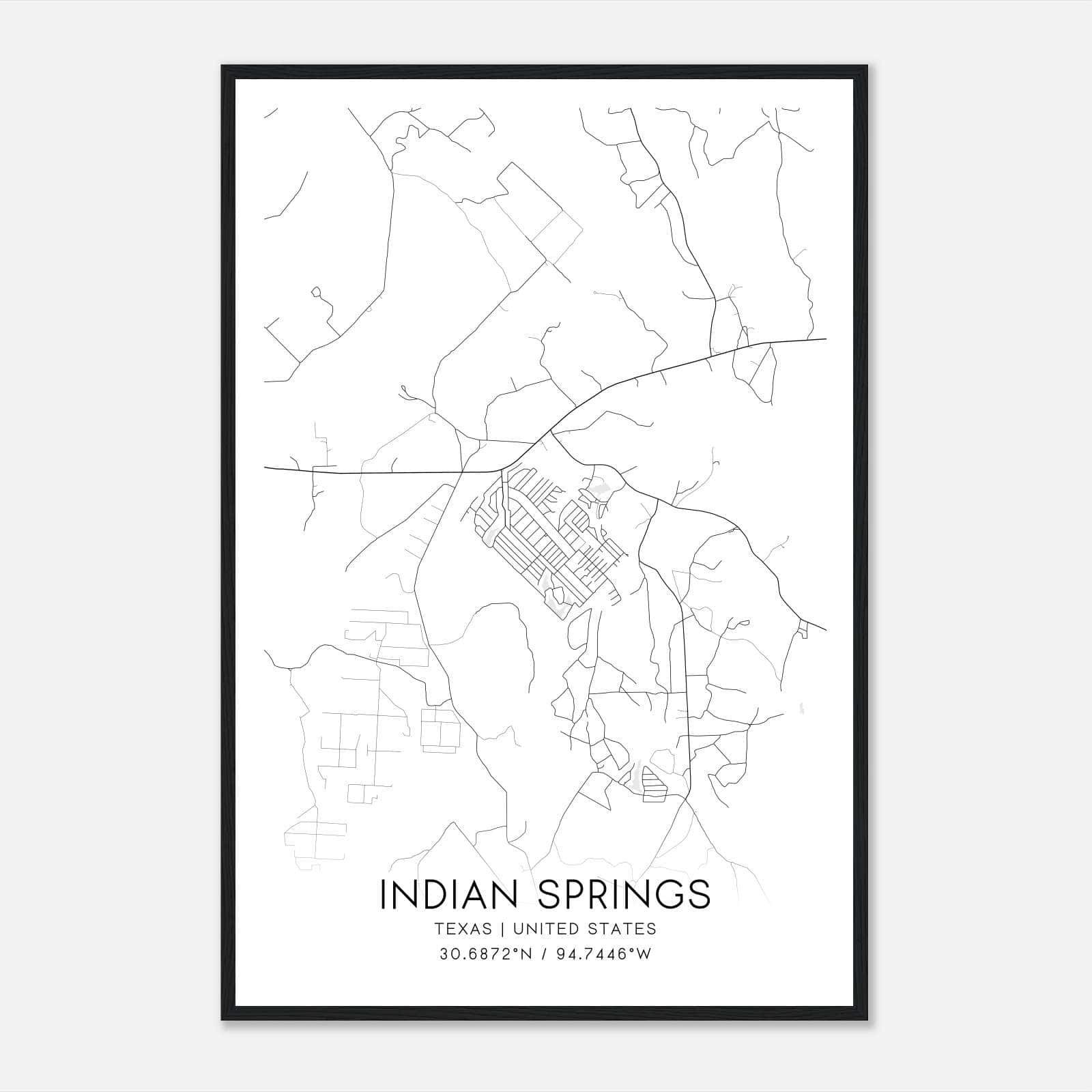 Indian Springs Texas Map Poster, Modern Home Decor Wall Art Print Indian Springs Texas Map Poster, Modern Home Decor Wall Art Print