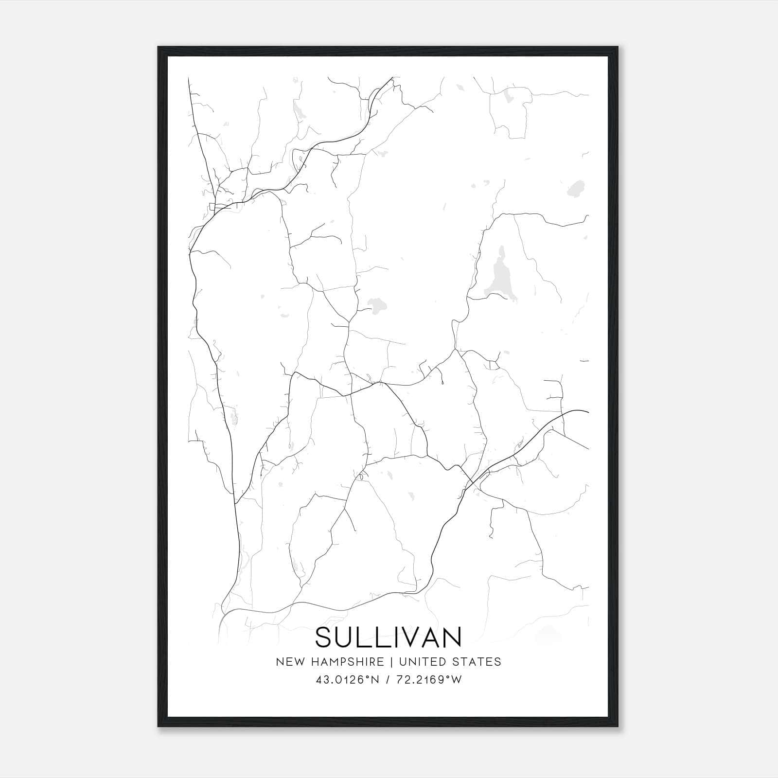 Sullivan New Hampshire Map Poster, Modern Home Decor Wall Art Print Sullivan New Hampshire Map Poster, Modern Home Decor Wall Art Print