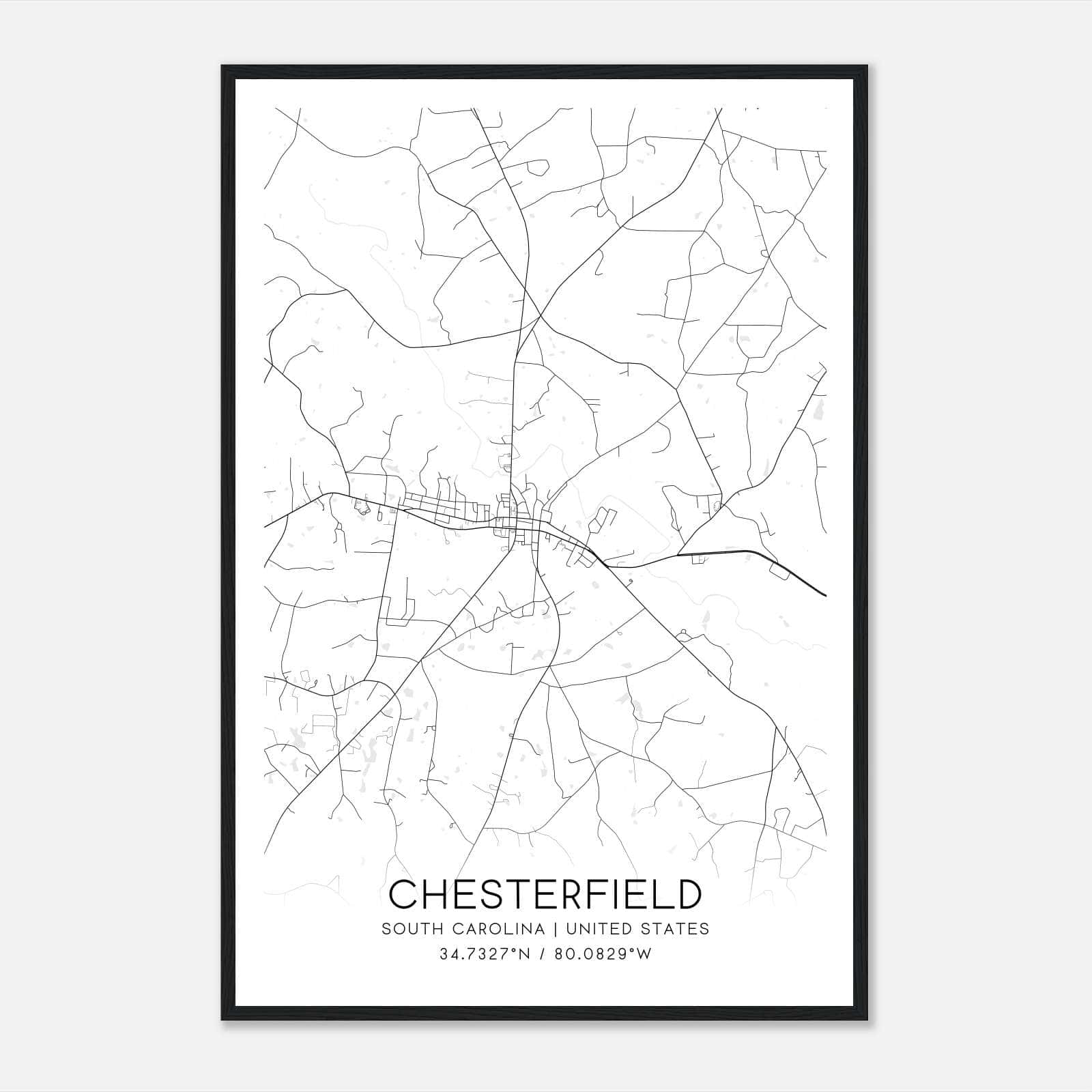 Chesterfield South Carolina Map Poster, Modern Home Decor Wall Art Print Chesterfield South Carolina Map Poster, Modern Home Decor Wall Art Print