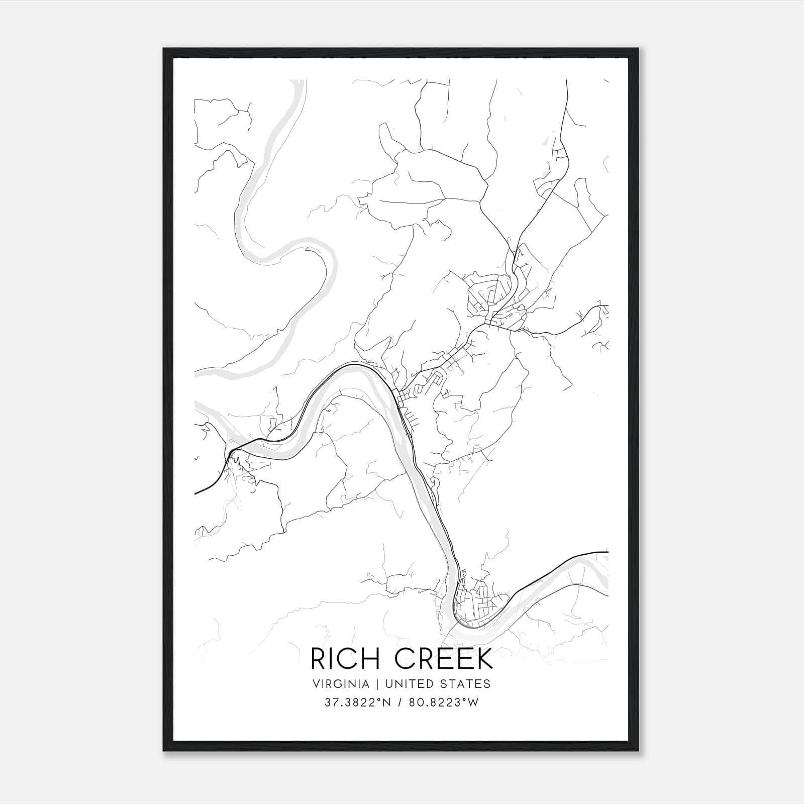 Rich Creek Virginia Map Poster, Modern Home Decor Wall Art Print Rich Creek Virginia Map Poster, Modern Home Decor Wall Art Print