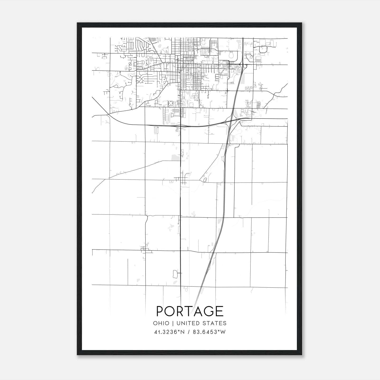 Portage Ohio Map Poster, Modern Home Decor Wall Art Print Portage Ohio Map Poster, Modern Home Decor Wall Art Print