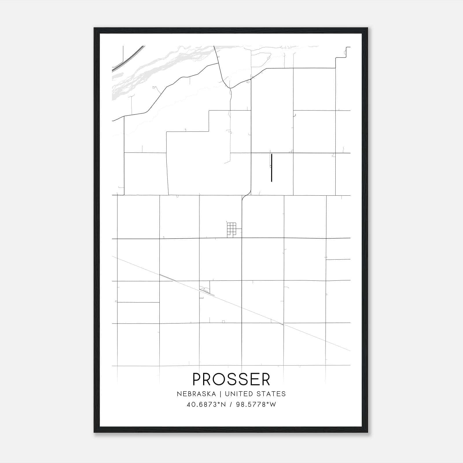 Prosser Nebraska Map Poster, Modern Home Decor Wall Art Print Prosser Nebraska Map Poster, Modern Home Decor Wall Art Print