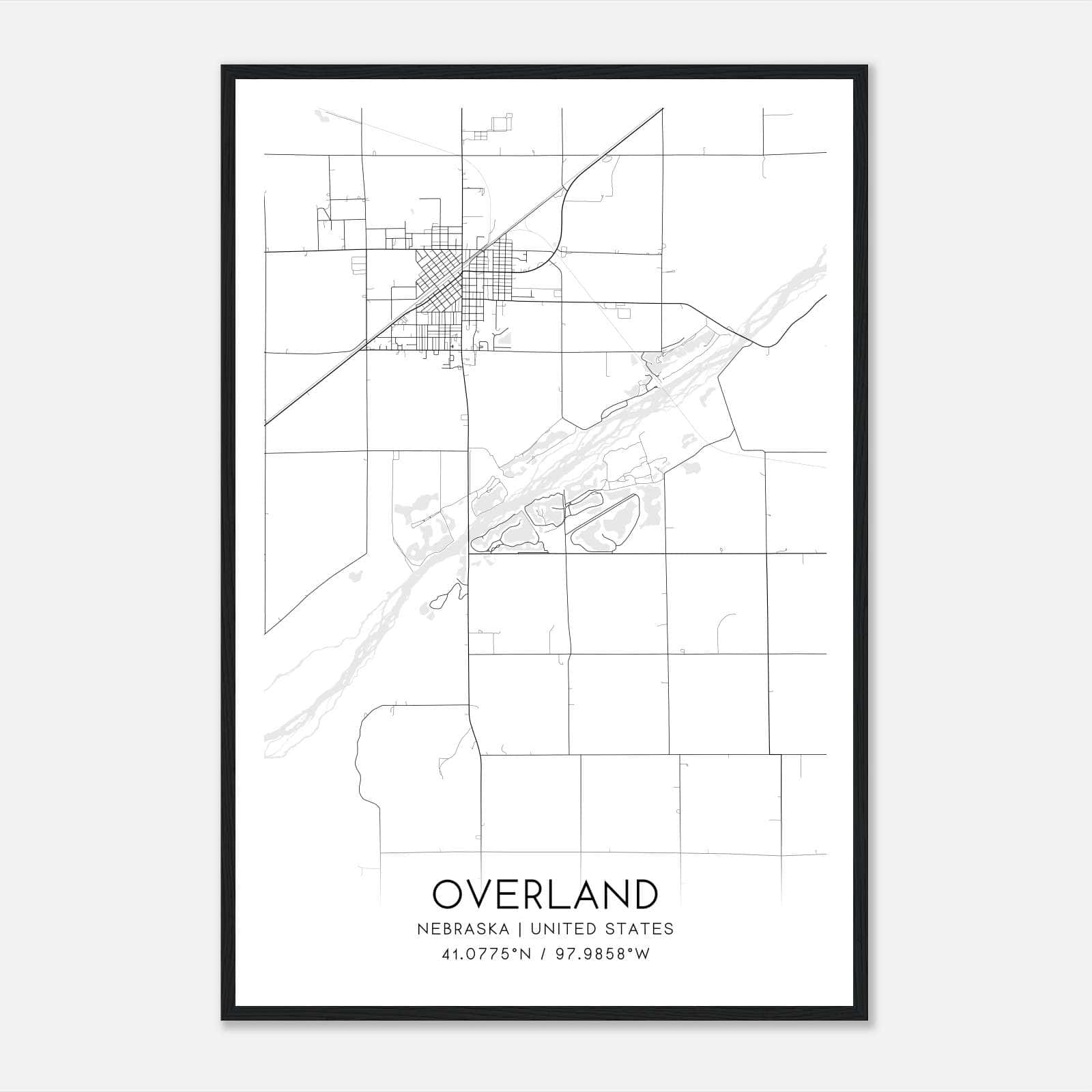 Overland Nebraska Map Poster, Modern Home Decor Wall Art Print Overland Nebraska Map Poster, Modern Home Decor Wall Art Print