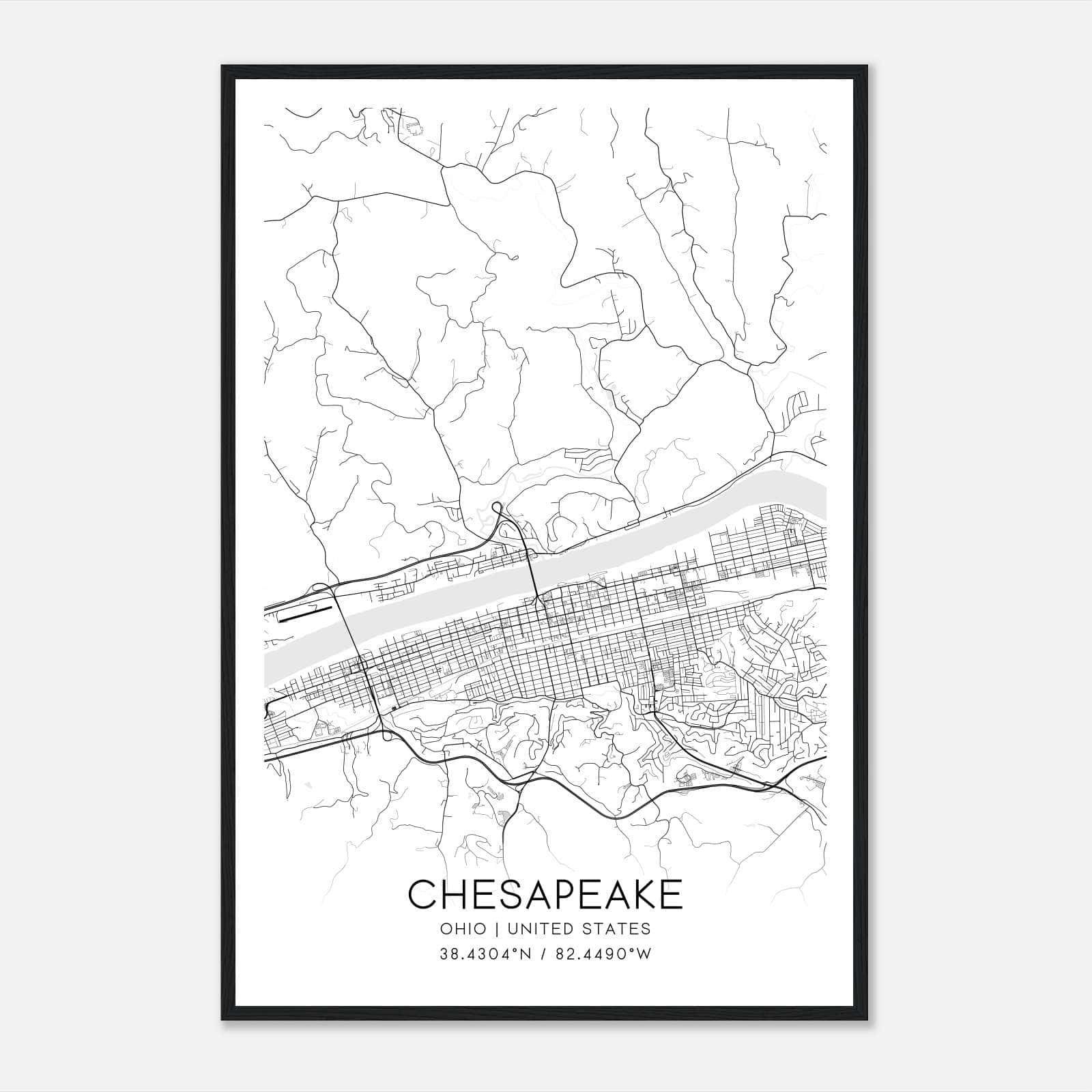 Chesapeake Ohio Map Poster, Modern Home Decor Wall Art Print Chesapeake Ohio Map Poster, Modern Home Decor Wall Art Print