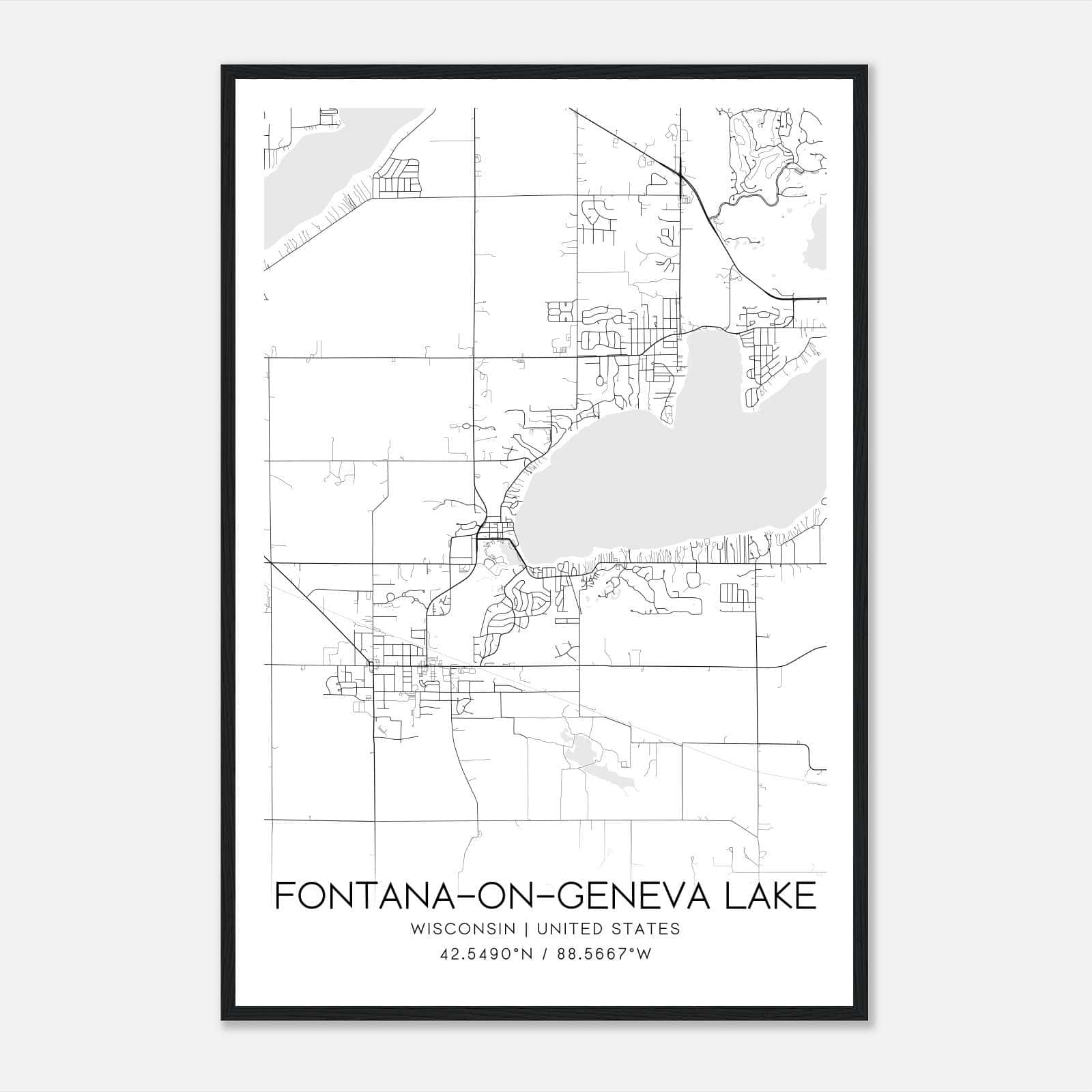 Fontana-on-Geneva Lake Wisconsin Map Poster, Modern Home Decor Wall Art Print Fontana-on-Geneva Lake Wisconsin Map Poster, Modern Home Decor Wall Art Print