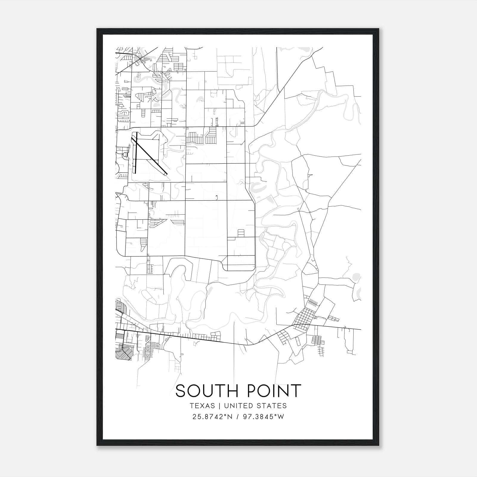 South Point Texas Map Poster, Modern Home Decor Wall Art Print South Point Texas Map Poster, Modern Home Decor Wall Art Print