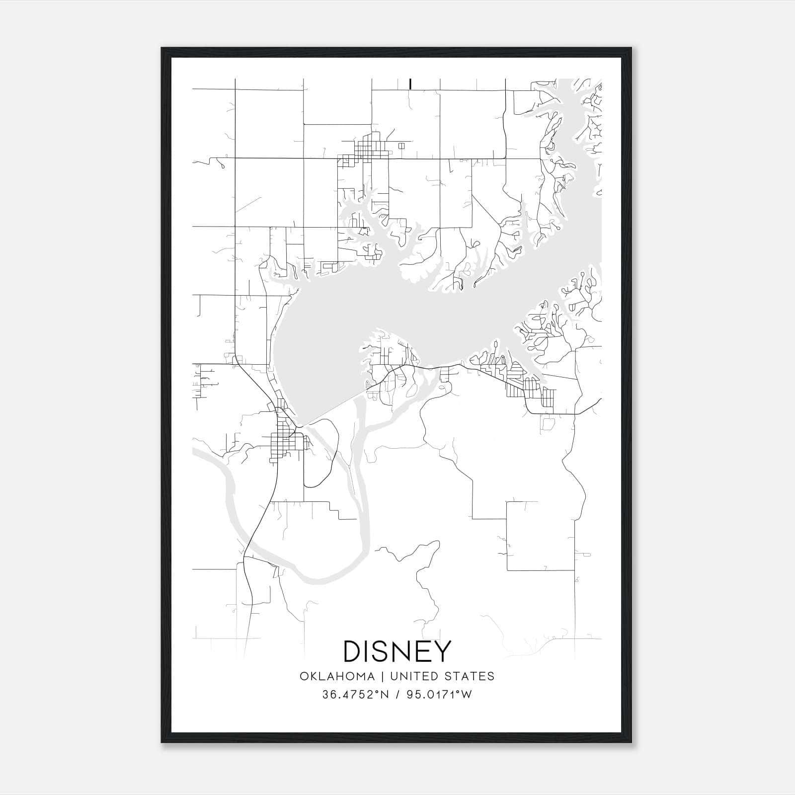Disney Oklahoma Map Poster, Modern Home Decor Wall Art Print Disney Oklahoma Map Poster, Modern Home Decor Wall Art Print