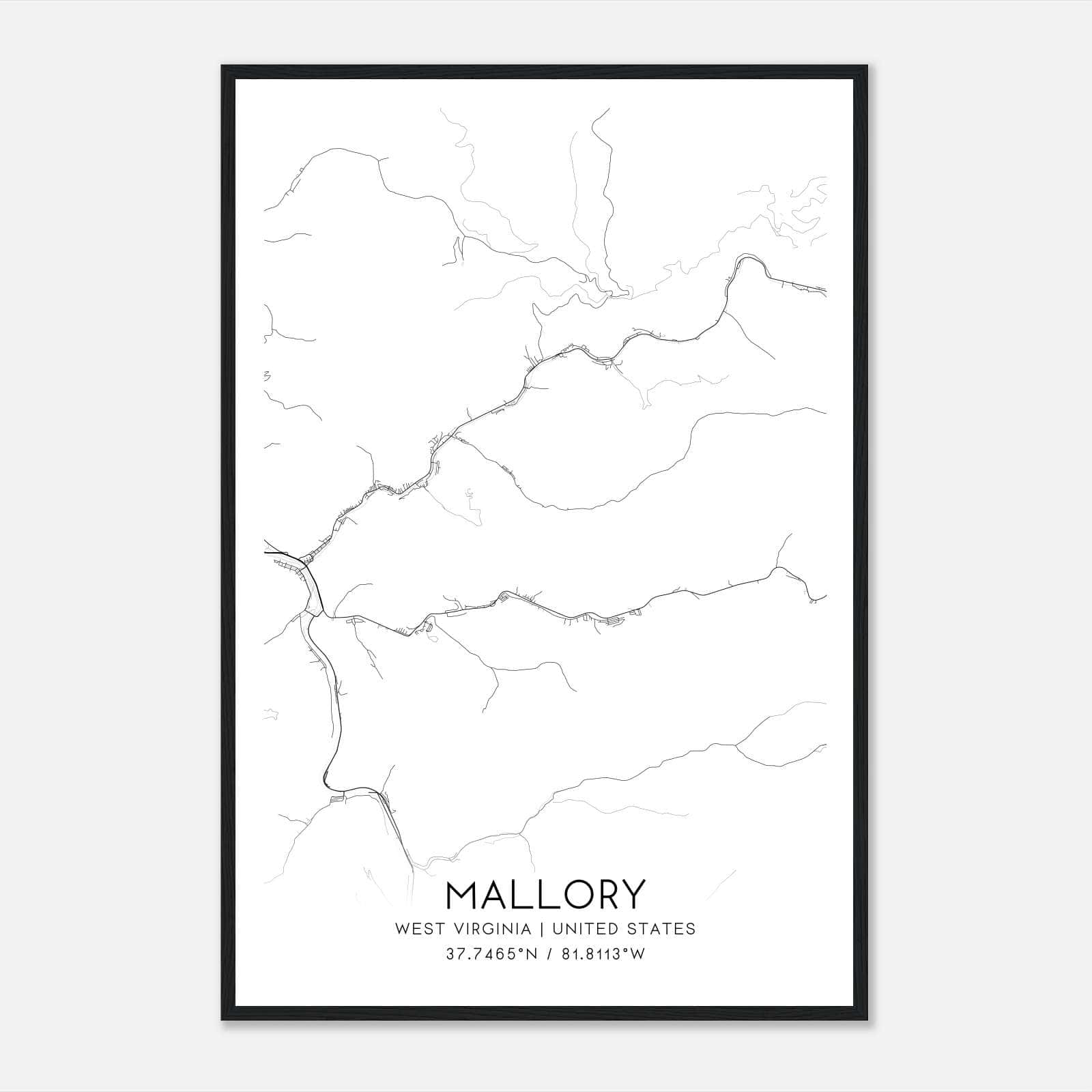 Mallory West Virginia Map Poster, Modern Home Decor Wall Art Print Mallory West Virginia Map Poster, Modern Home Decor Wall Art Print