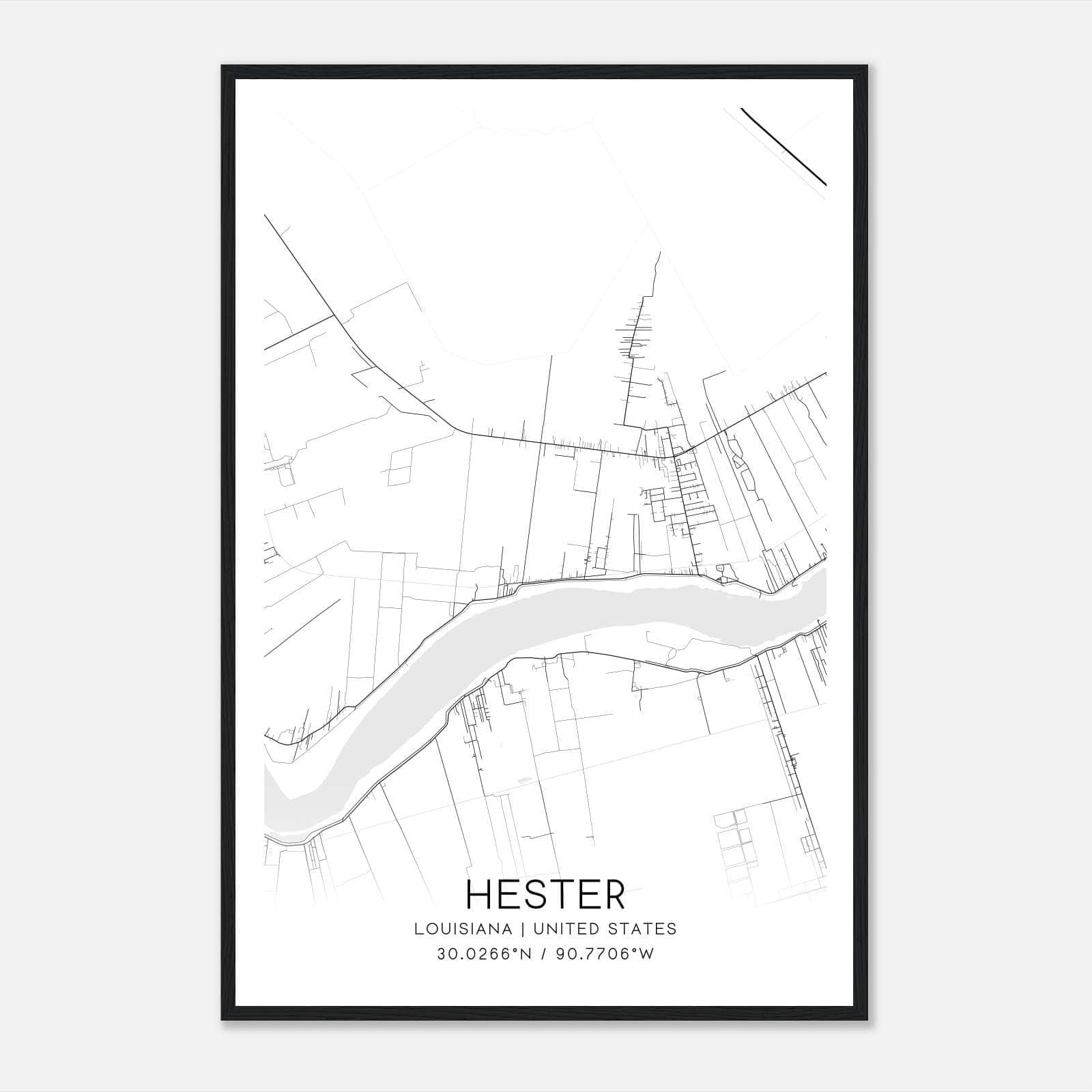 Hester Louisiana Map Poster, Modern Home Decor Wall Art Print Hester Louisiana Map Poster, Modern Home Decor Wall Art Print