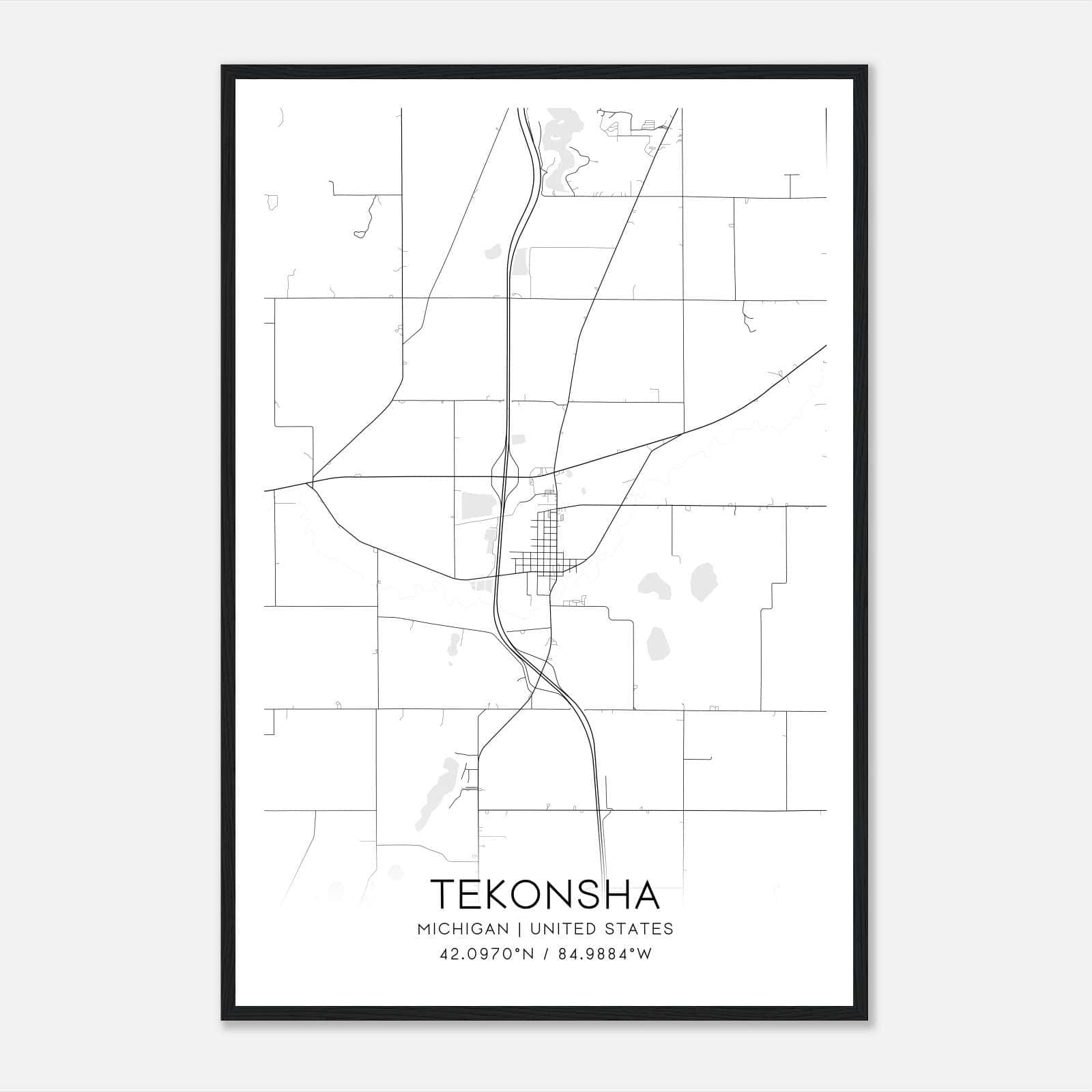 Tekonsha Michigan Map Poster, Modern Home Decor Wall Art Print Tekonsha Michigan Map Poster, Modern Home Decor Wall Art Print