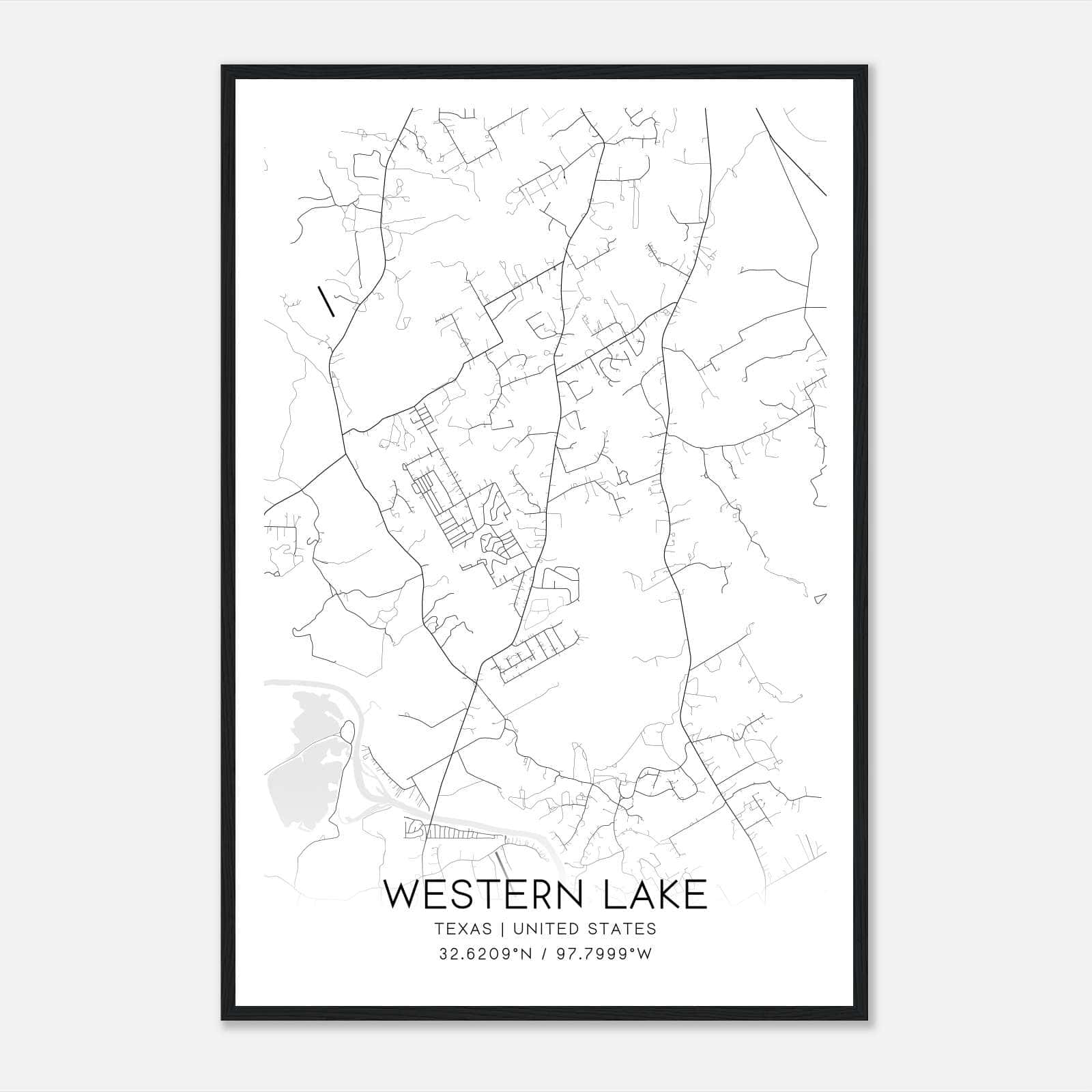 Western Lake Texas Map Poster, Modern Home Decor Wall Art Print Western Lake Texas Map Poster, Modern Home Decor Wall Art Print