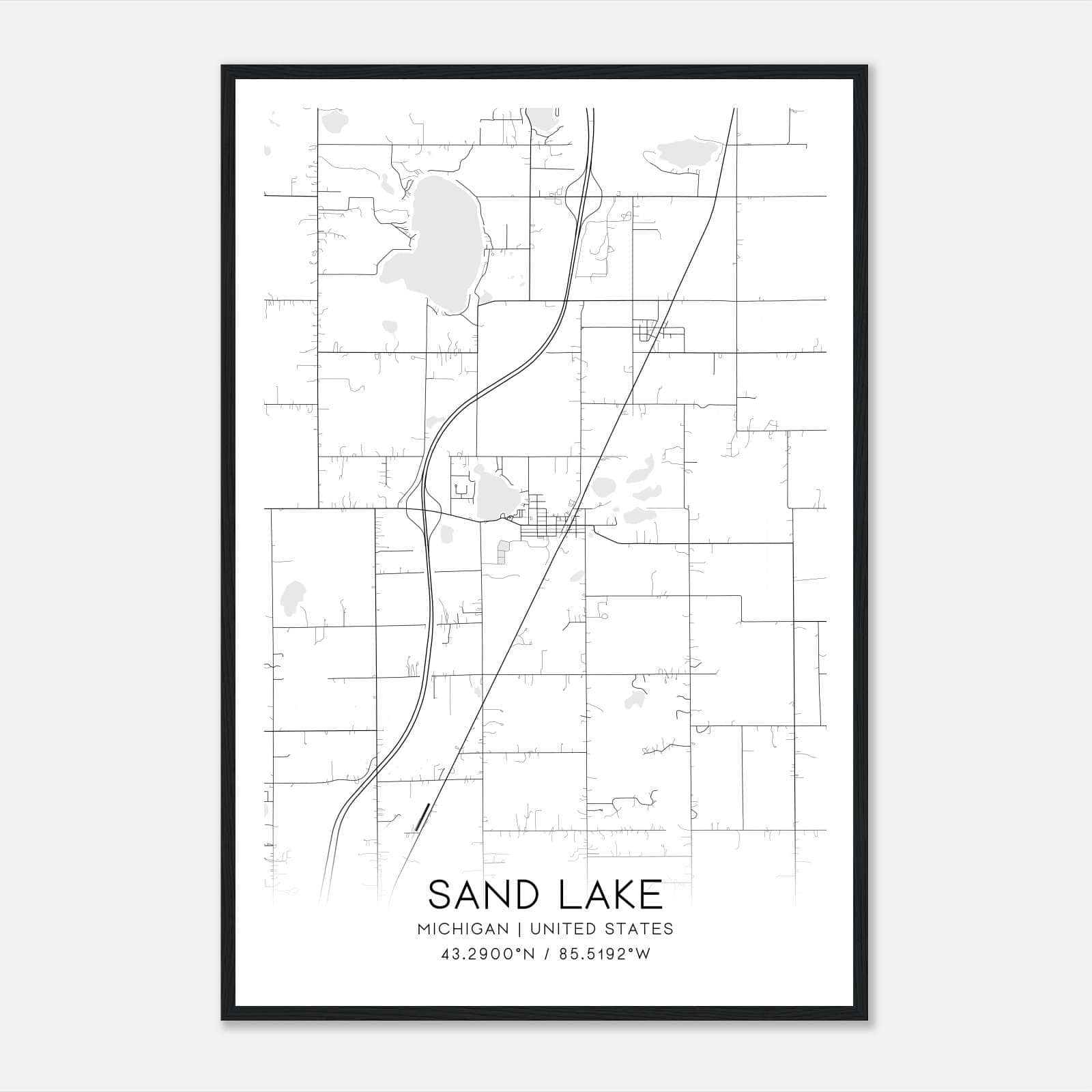 Sand Lake Michigan Map Poster, Modern Home Decor Wall Art Print Sand Lake Michigan Map Poster, Modern Home Decor Wall Art Print