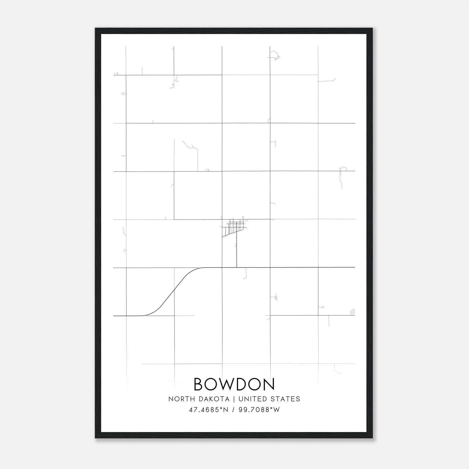 Bowdon North Dakota Map Poster, Modern Home Decor Wall Art Print Bowdon North Dakota Map Poster, Modern Home Decor Wall Art Print