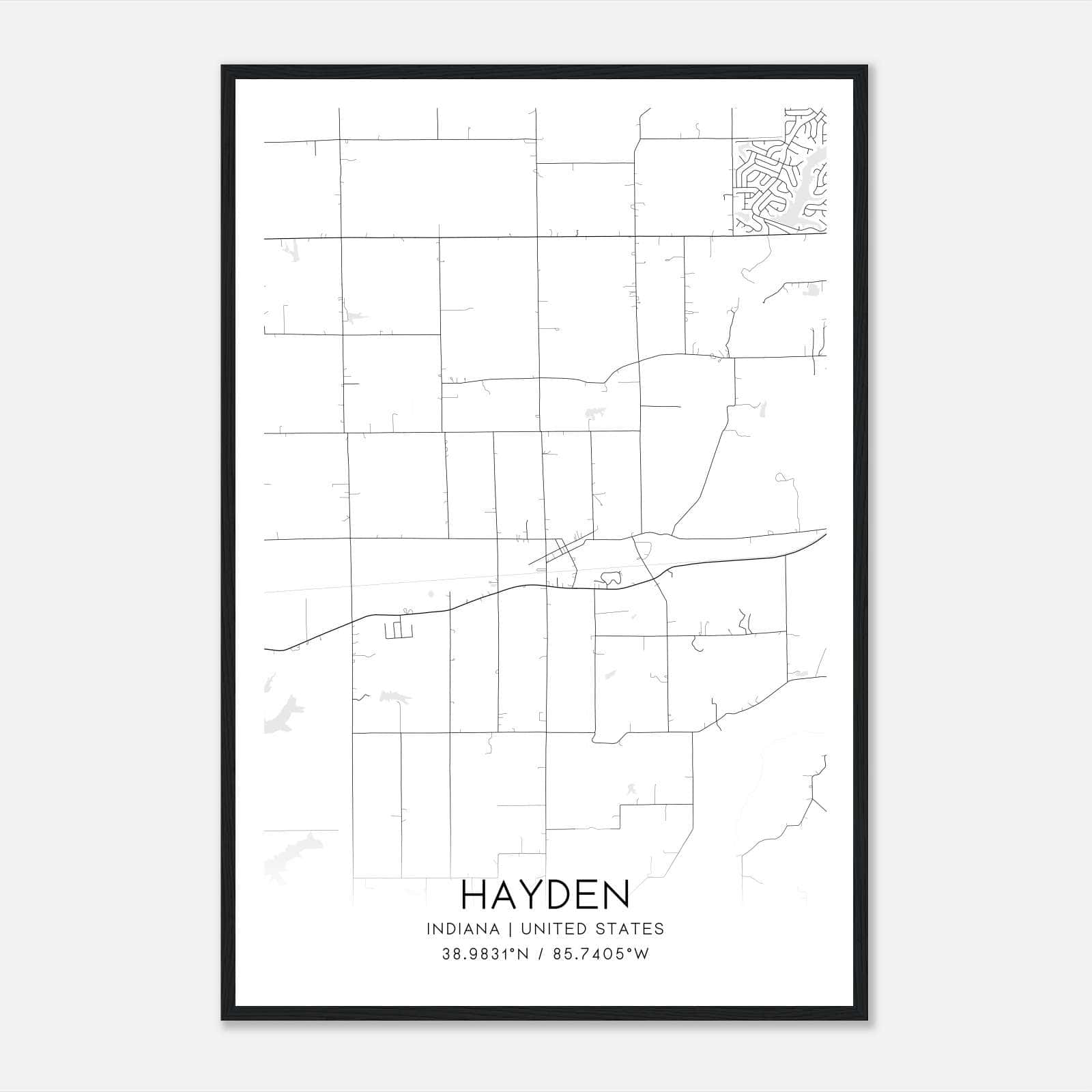Hayden Indiana Map Poster, Modern Home Decor Wall Art Print Hayden Indiana Map Poster, Modern Home Decor Wall Art Print