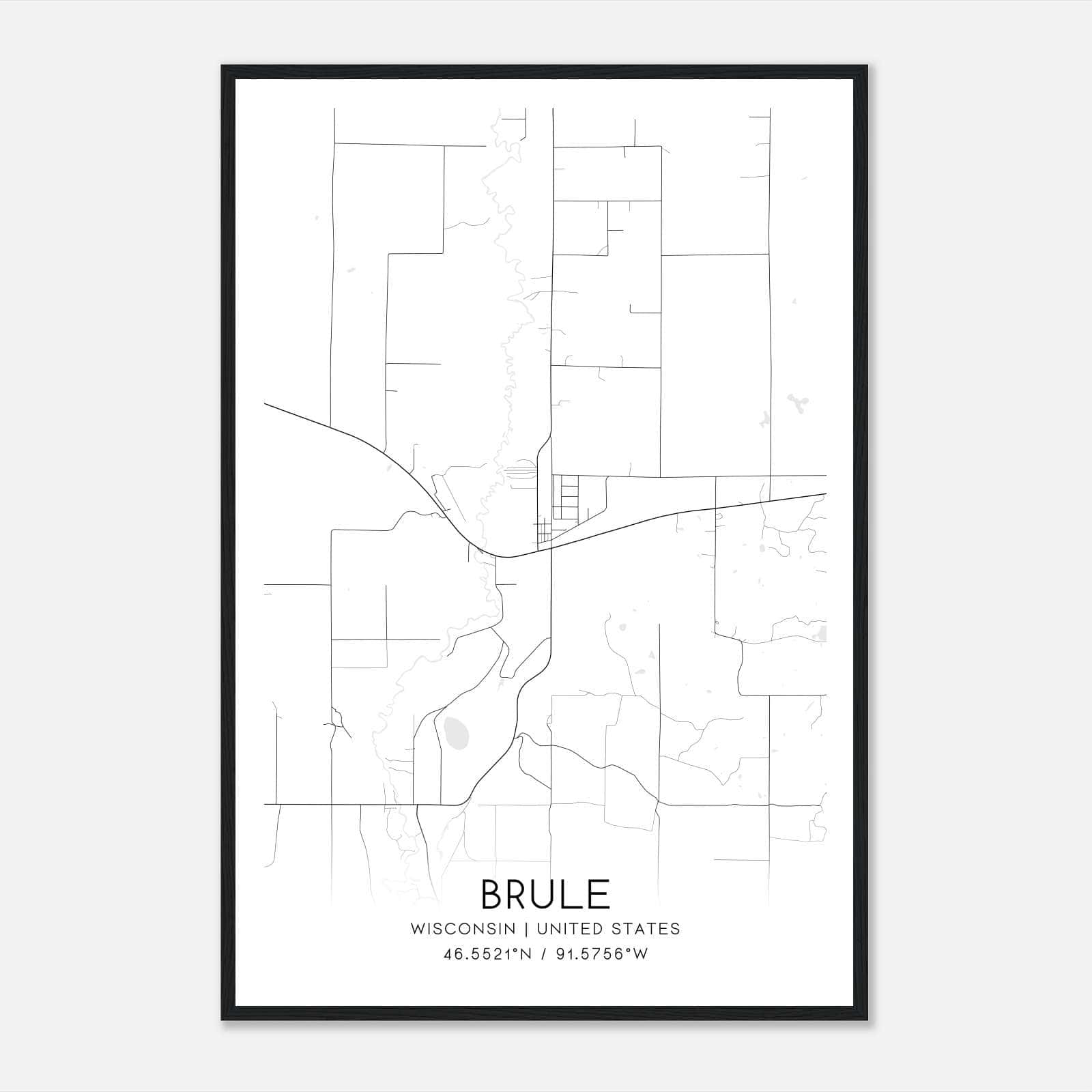 Brule Wisconsin Map Poster, Modern Home Decor Wall Art Print Brule Wisconsin Map Poster, Modern Home Decor Wall Art Print