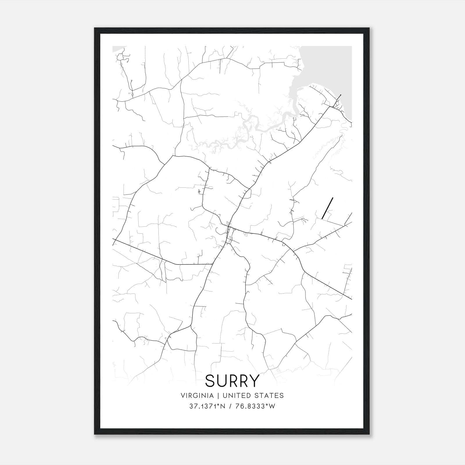 Surry Virginia Map Poster, Modern Home Decor Wall Art Print Surry Virginia Map Poster, Modern Home Decor Wall Art Print