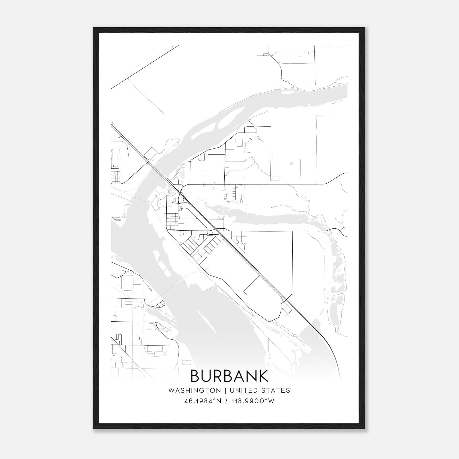 Burbank Washington Map Poster, Modern Home Decor Wall Art Print Burbank Washington Map Poster, Modern Home Decor Wall Art Print
