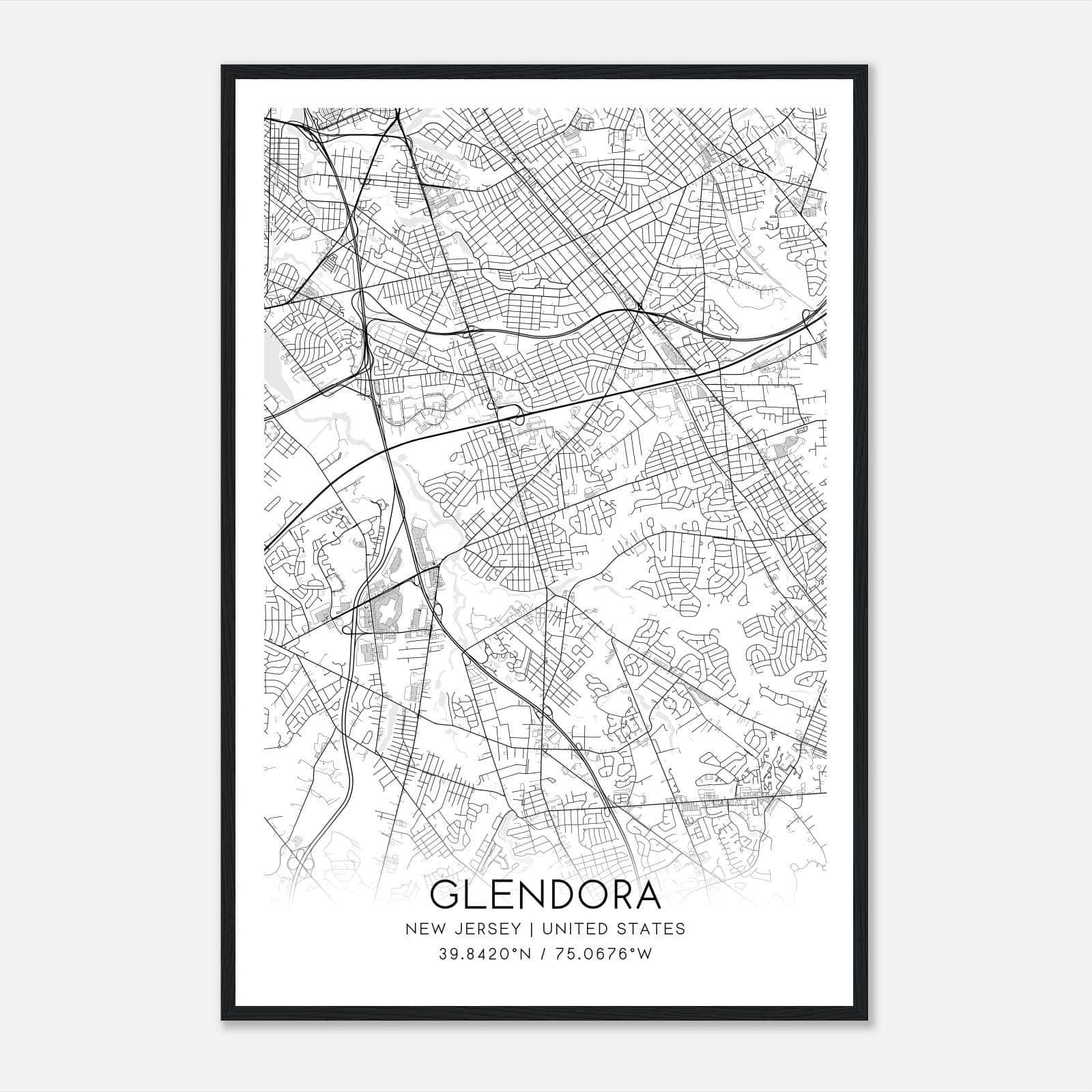 Glendora New Jersey Map Poster, Modern Home Decor Wall Art Print Glendora New Jersey Map Poster, Modern Home Decor Wall Art Print