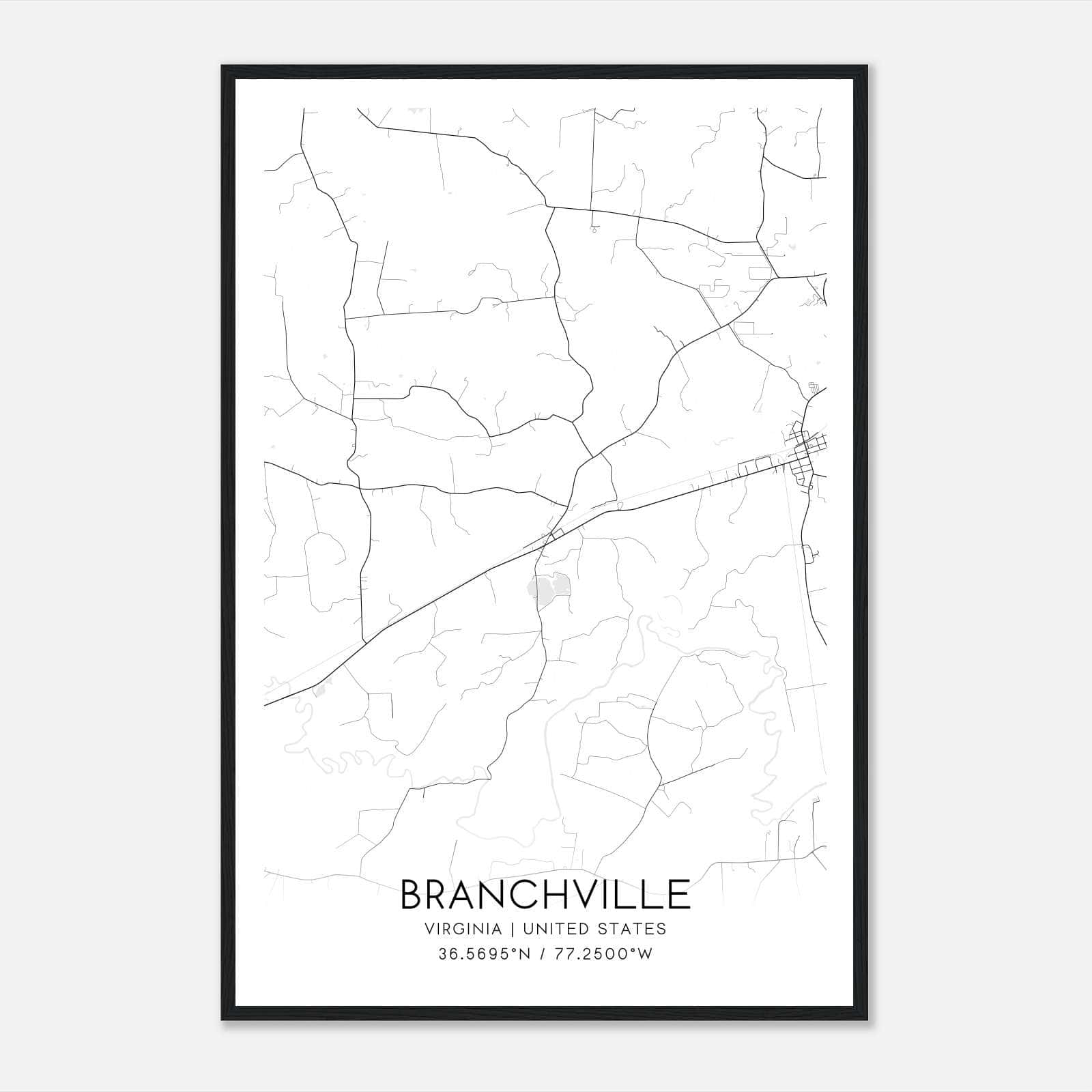 Branchville Virginia Map Poster, Modern Home Decor Wall Art Print Branchville Virginia Map Poster, Modern Home Decor Wall Art Print